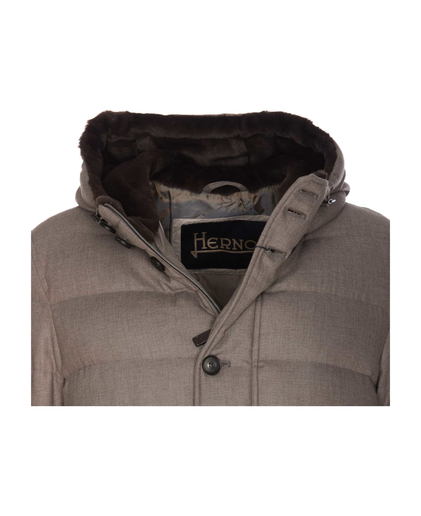 Herno Wool Blend Quilted Down Jacket - Beige