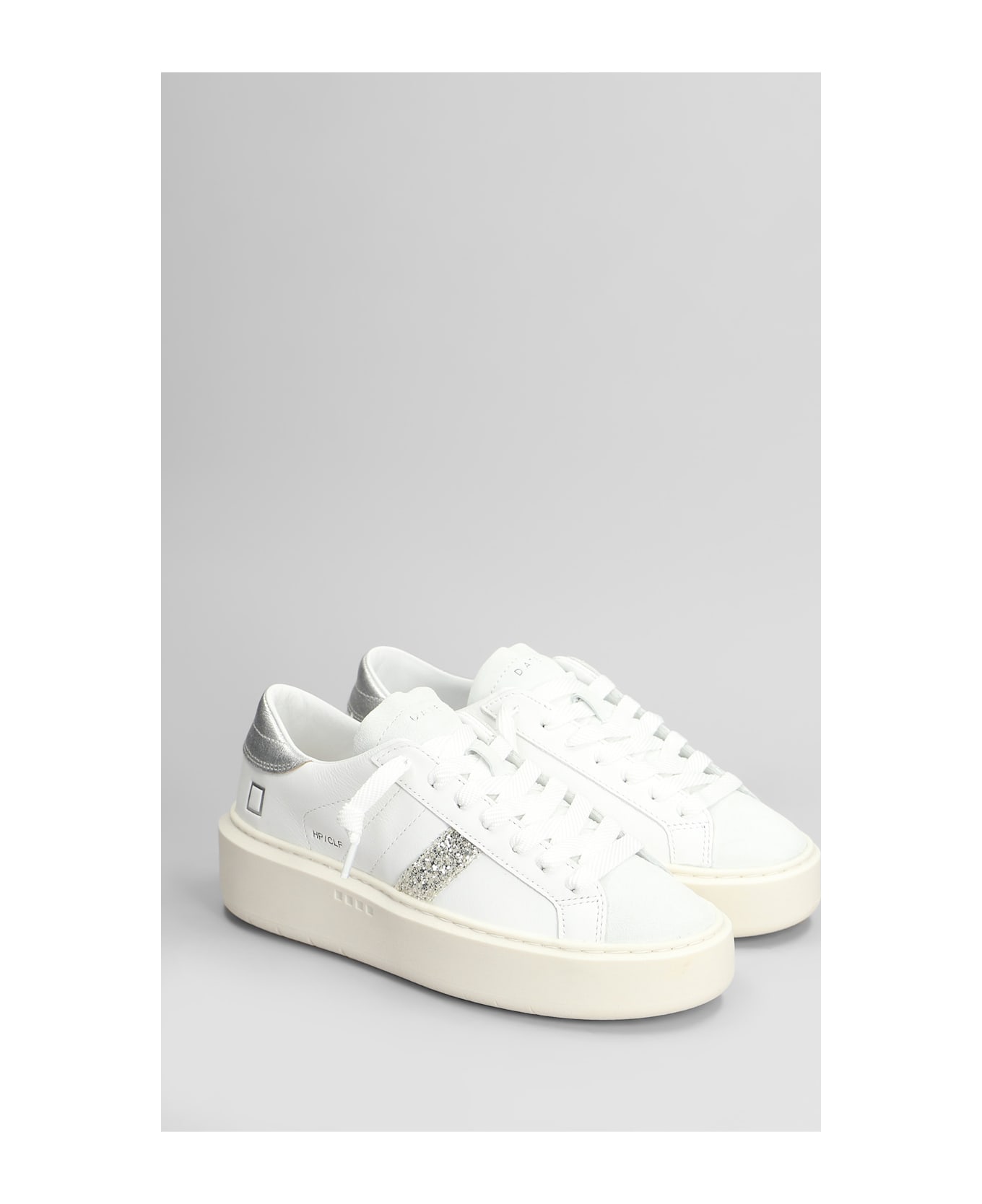 D.A.T.E. Hill Low Platform Sneakers In White Leather - White