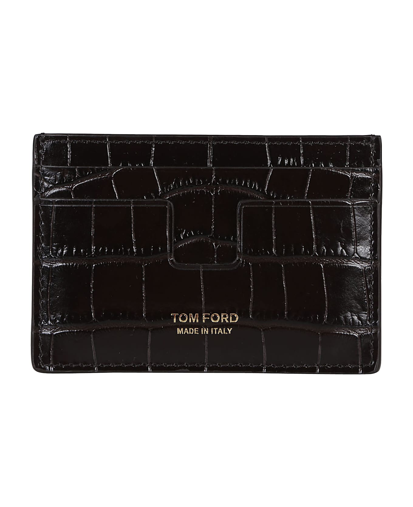 Tom Ford Crocodile Embossed Credit Card Holder - BROWN