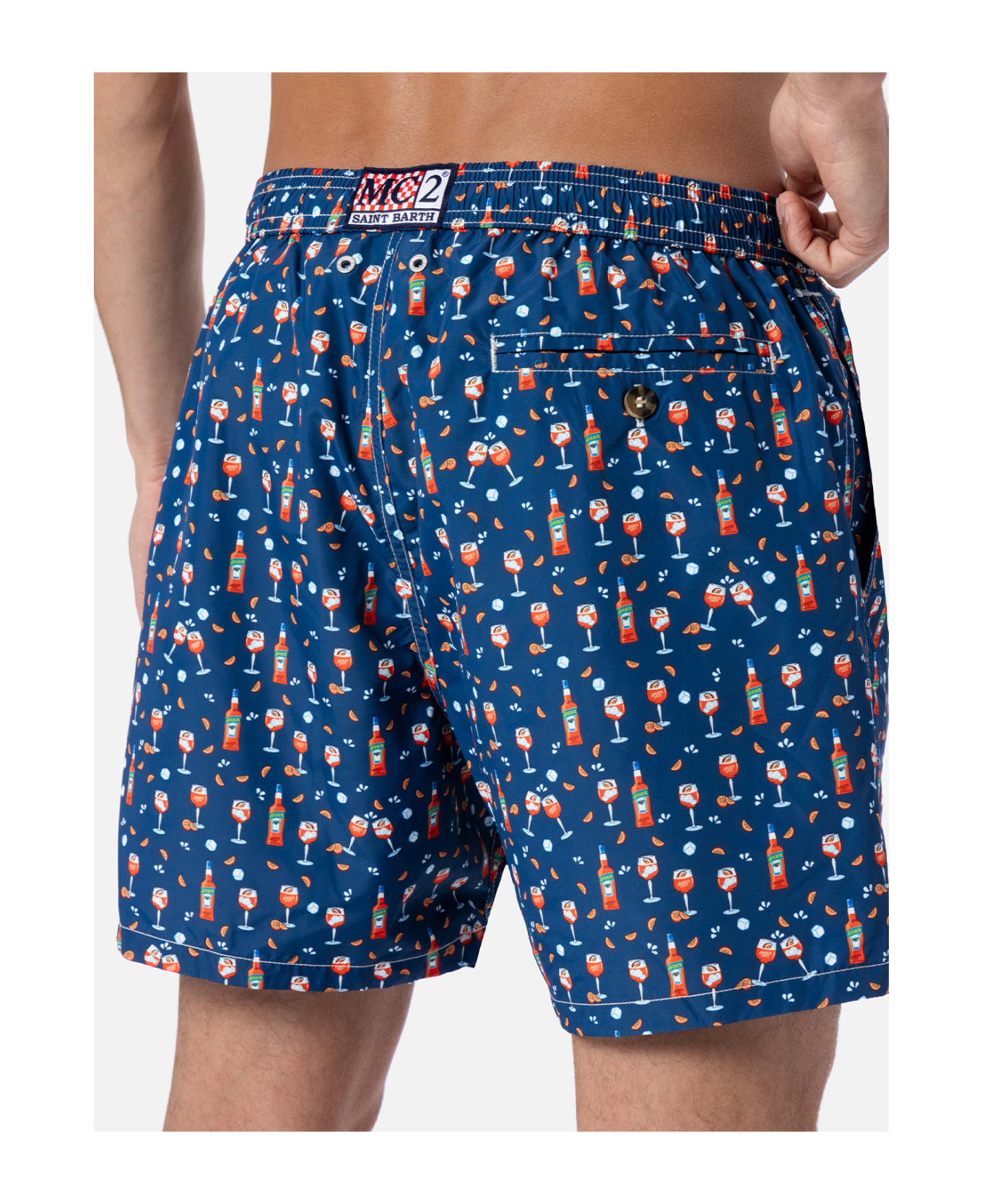 MC2 Saint Barth Man Lightweight Fabric Swim-shorts Lighting Micro Fantasy With Aperol Spritz Print | Aperol Special Edition - BLUE