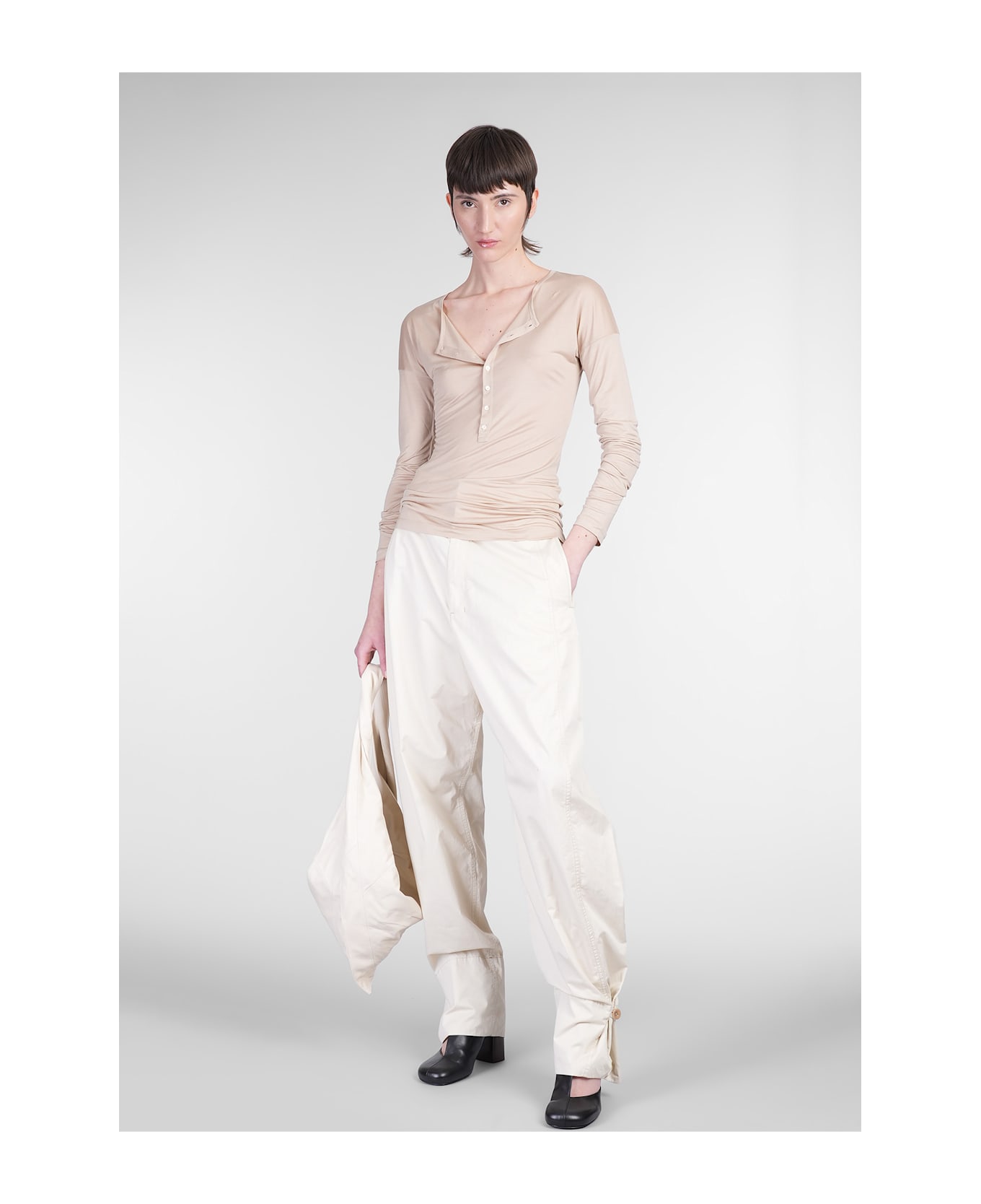 Lemaire T-shirt In Beige Silk - beige