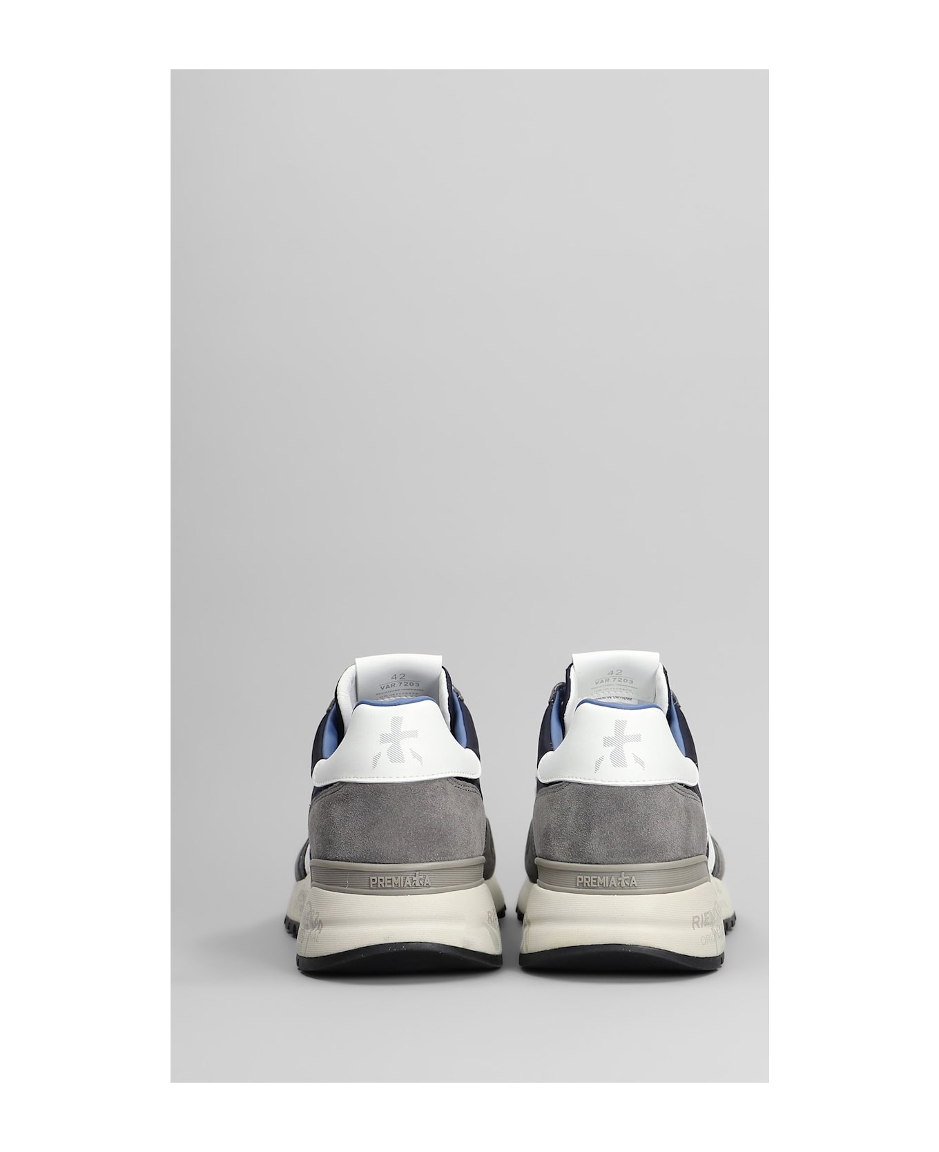 Premiata Lander Sneakers In Blue Suede And Fabric - blue