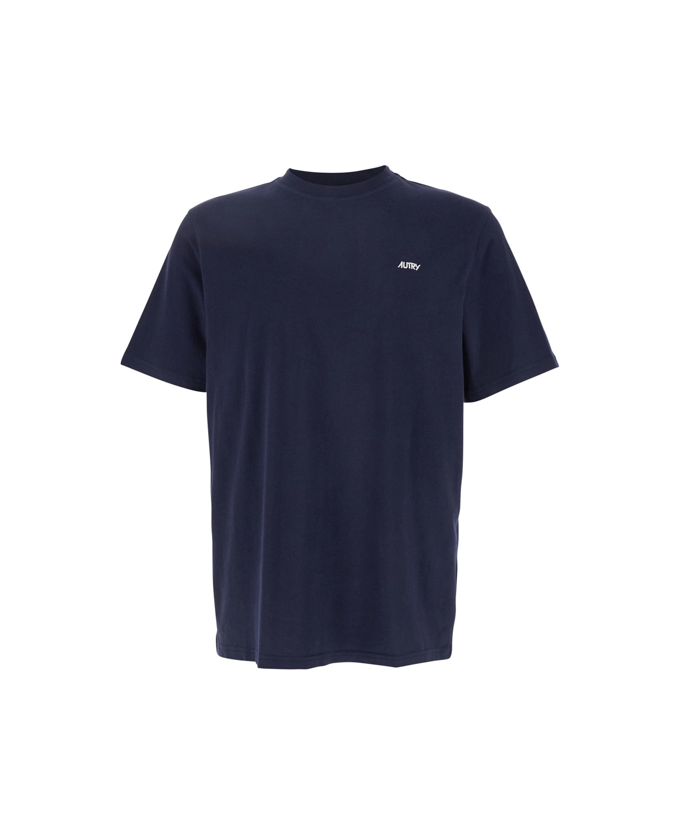 Autry T-shirt With Logo Embroidered On The Front In Cotton - Blu