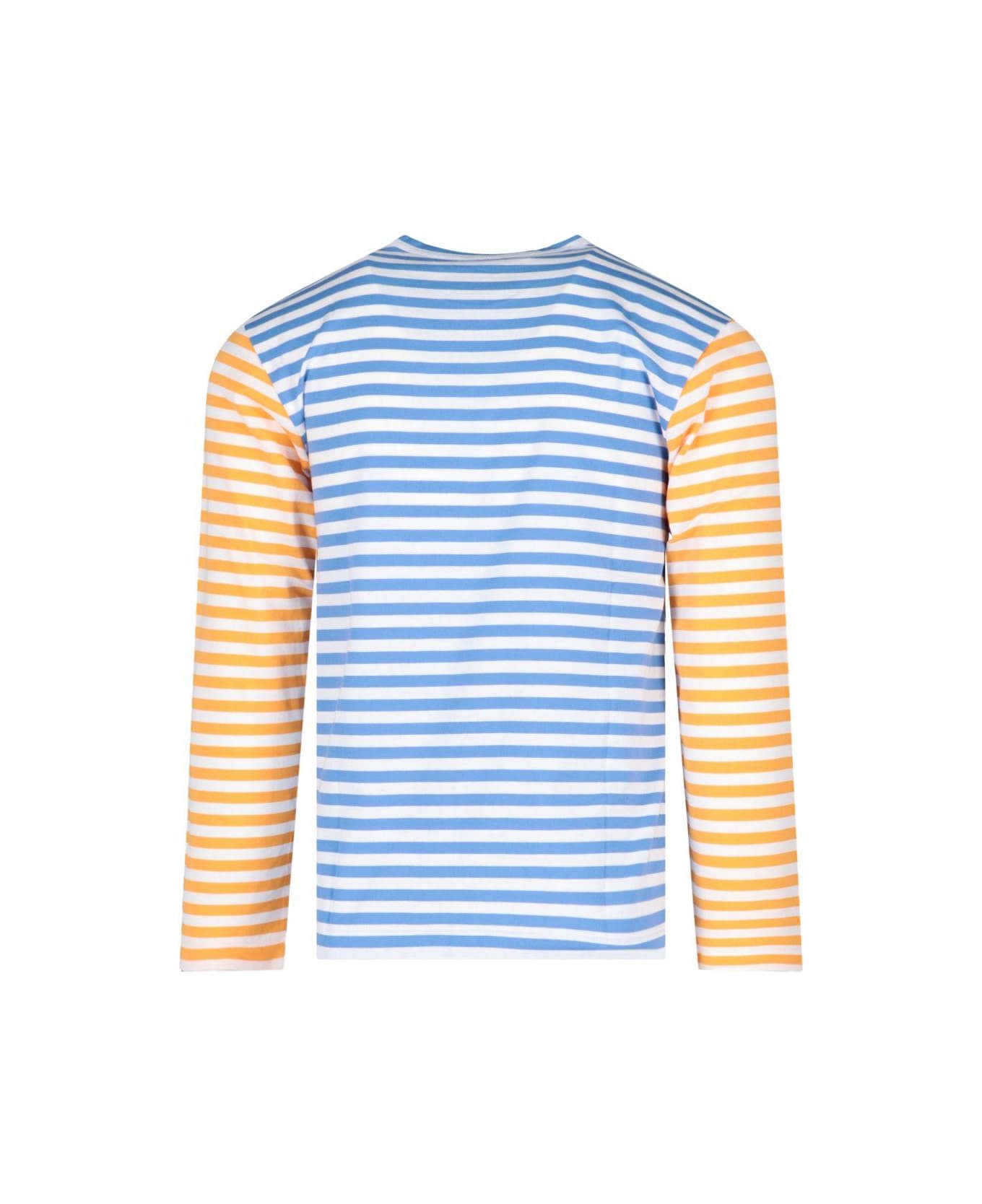 Comme des Garçons Striped Patch Logo T-shirt - Blue/yellow