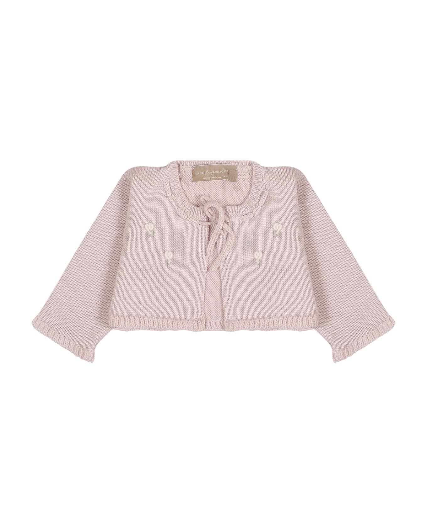 La stupenderia Lilac Cardigan For Baby Girl With Flower - Pink ニットウェア＆スウェットシャツ