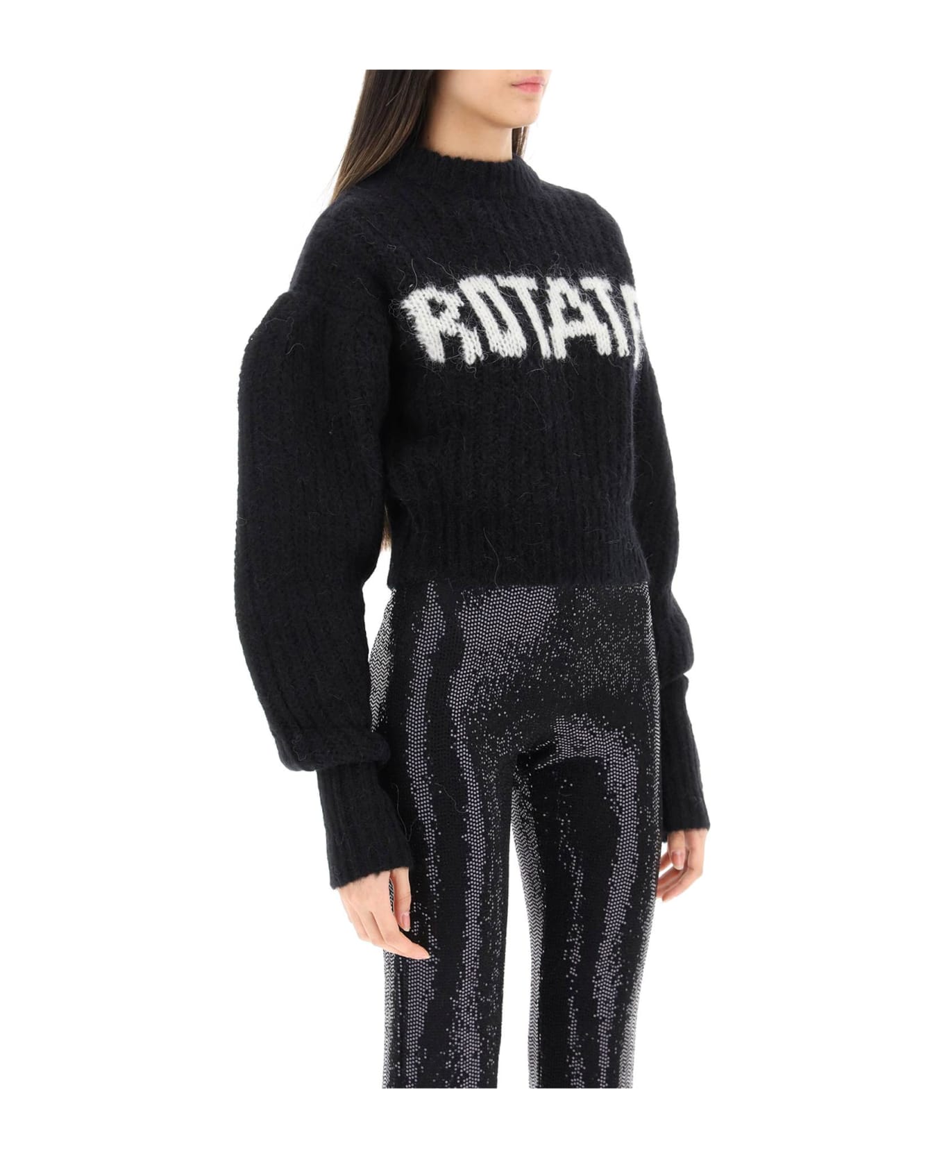 Rotate by Birger Christensen Wool And Alpaca Sweater With Logo - BLACK COMB (Black)