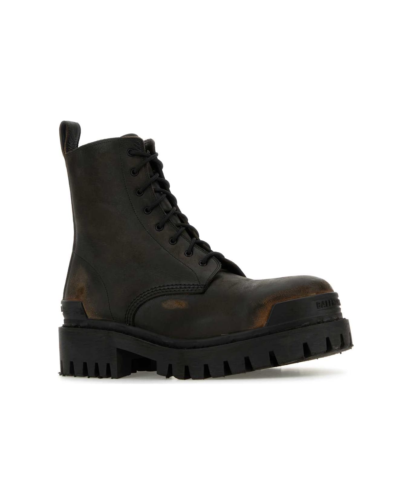 Balenciaga Brown Leather Strike Ankle Boots - BLACKBROWN