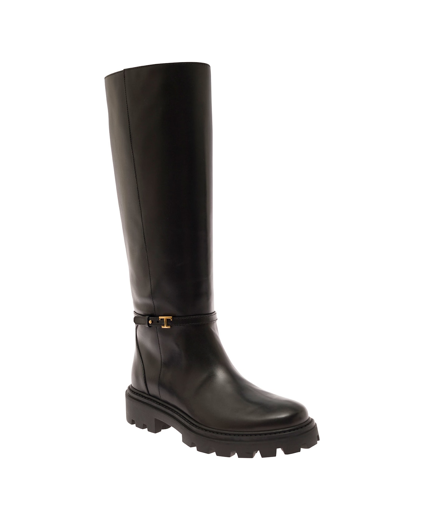 Tod's Knee Boots With Logo Detail And Chunky Platform In Leather - Black