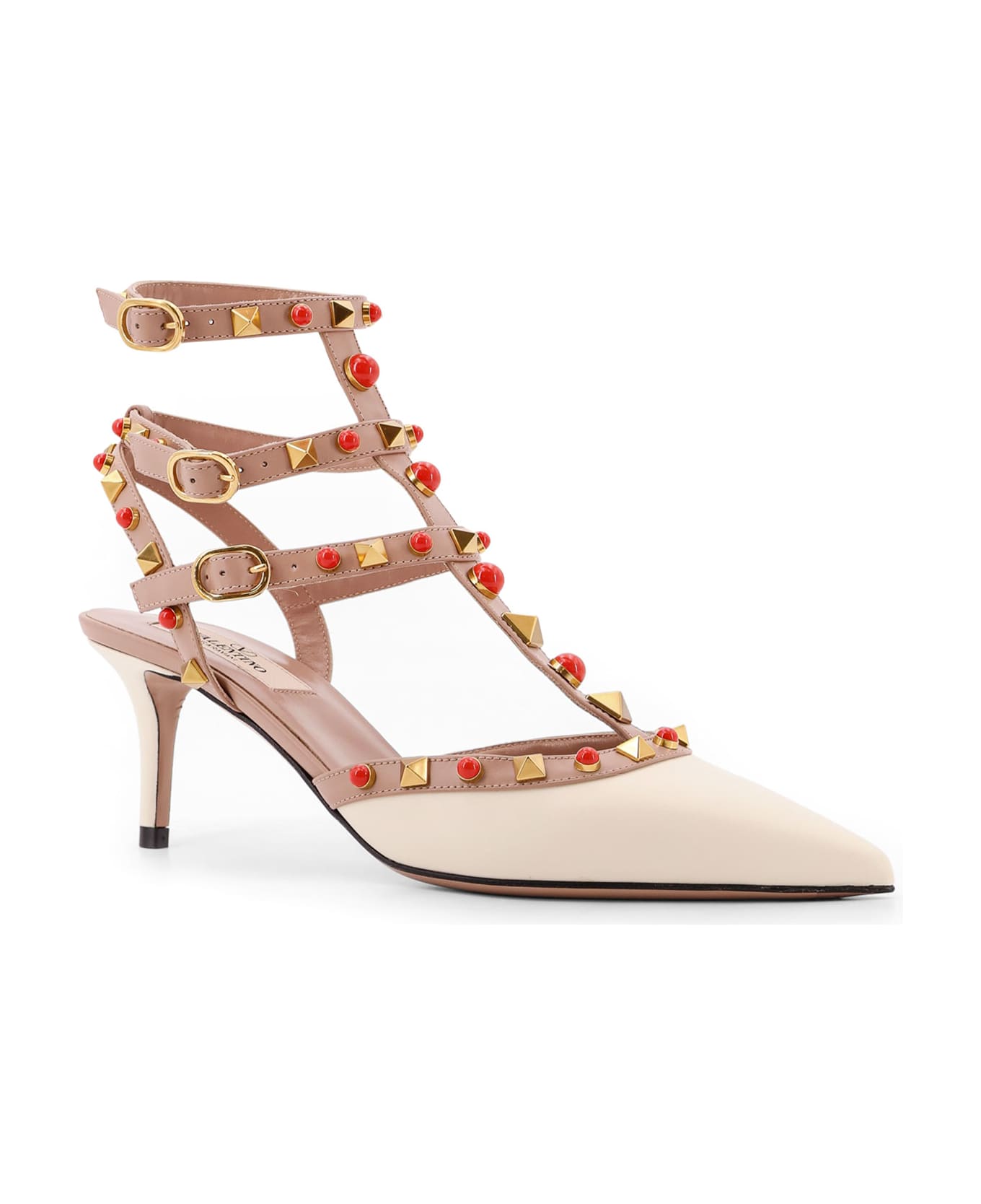 Valentino Garavani Rockstud Leather Slingback With Cabochon Stones - Beige