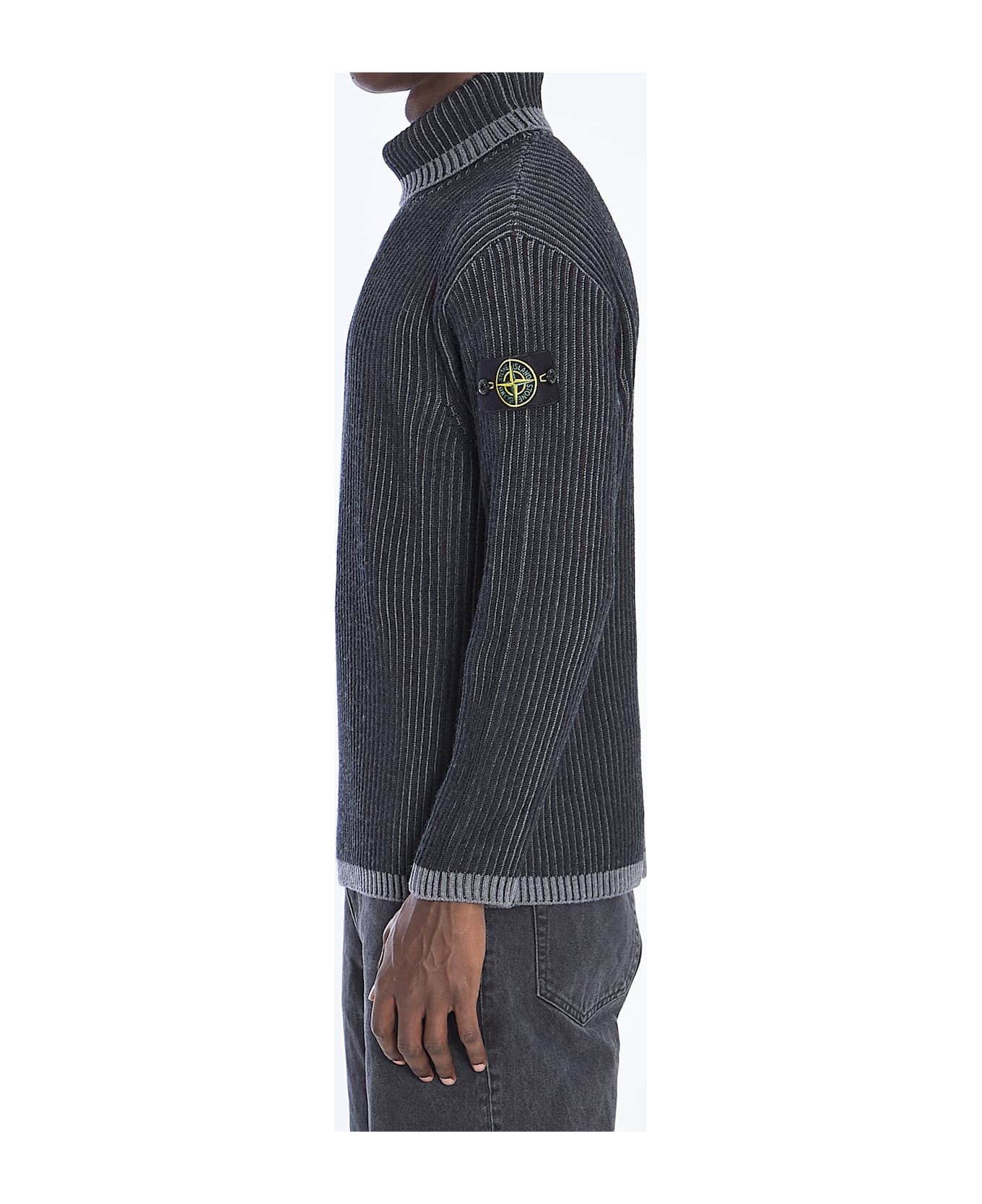 Stone Island Ribbed Wool Sweater - BLACK