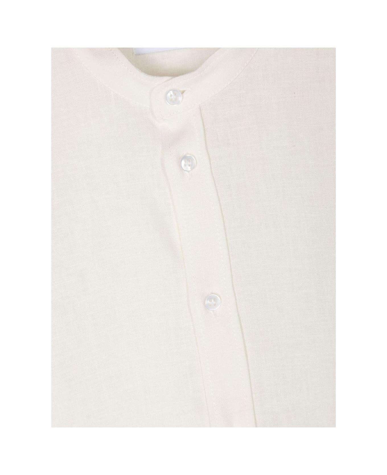 Dondup White Linen Blend Shirt With Mandarin Collar - White