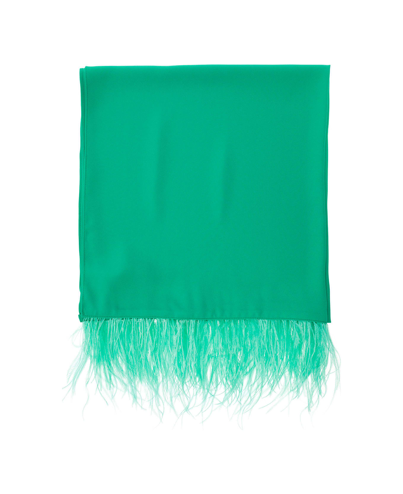 Liu-Jo Green Stole With Feathers Trim In Fabric Woman - Green スカーフ＆ストール