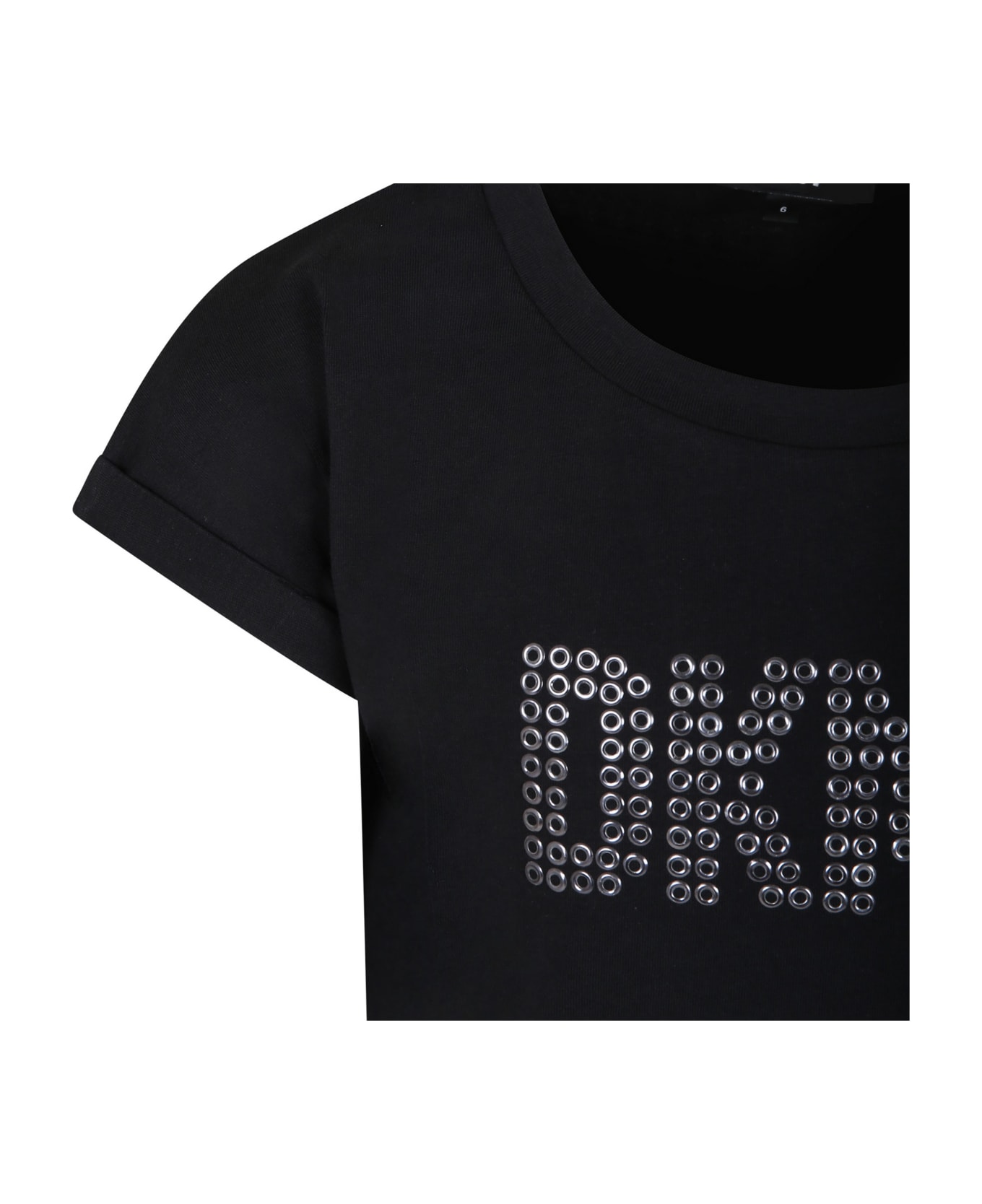 DKNY Black T-shirt For Girl With Logo And Studs - Black