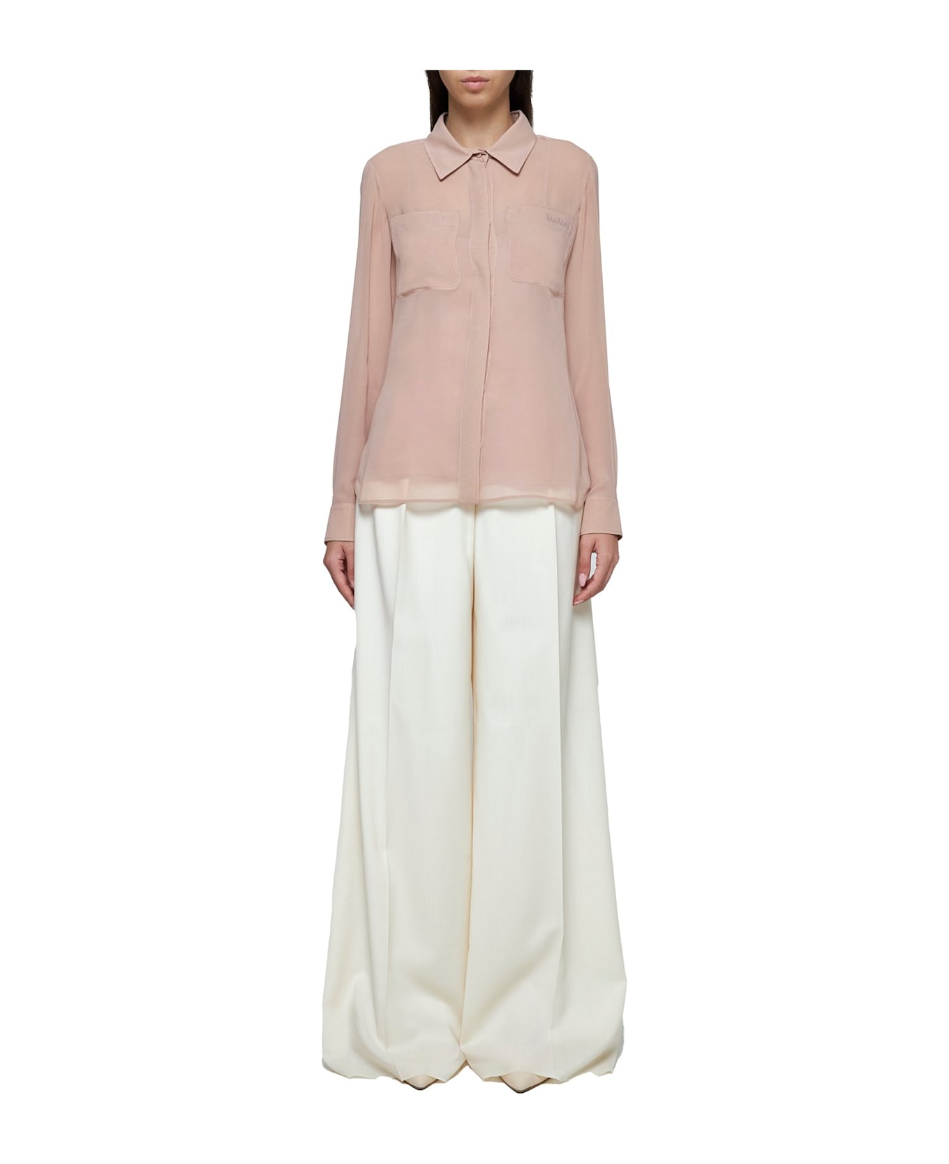 Max Mara Curved Hem Long-sleeved Shirt - Powder