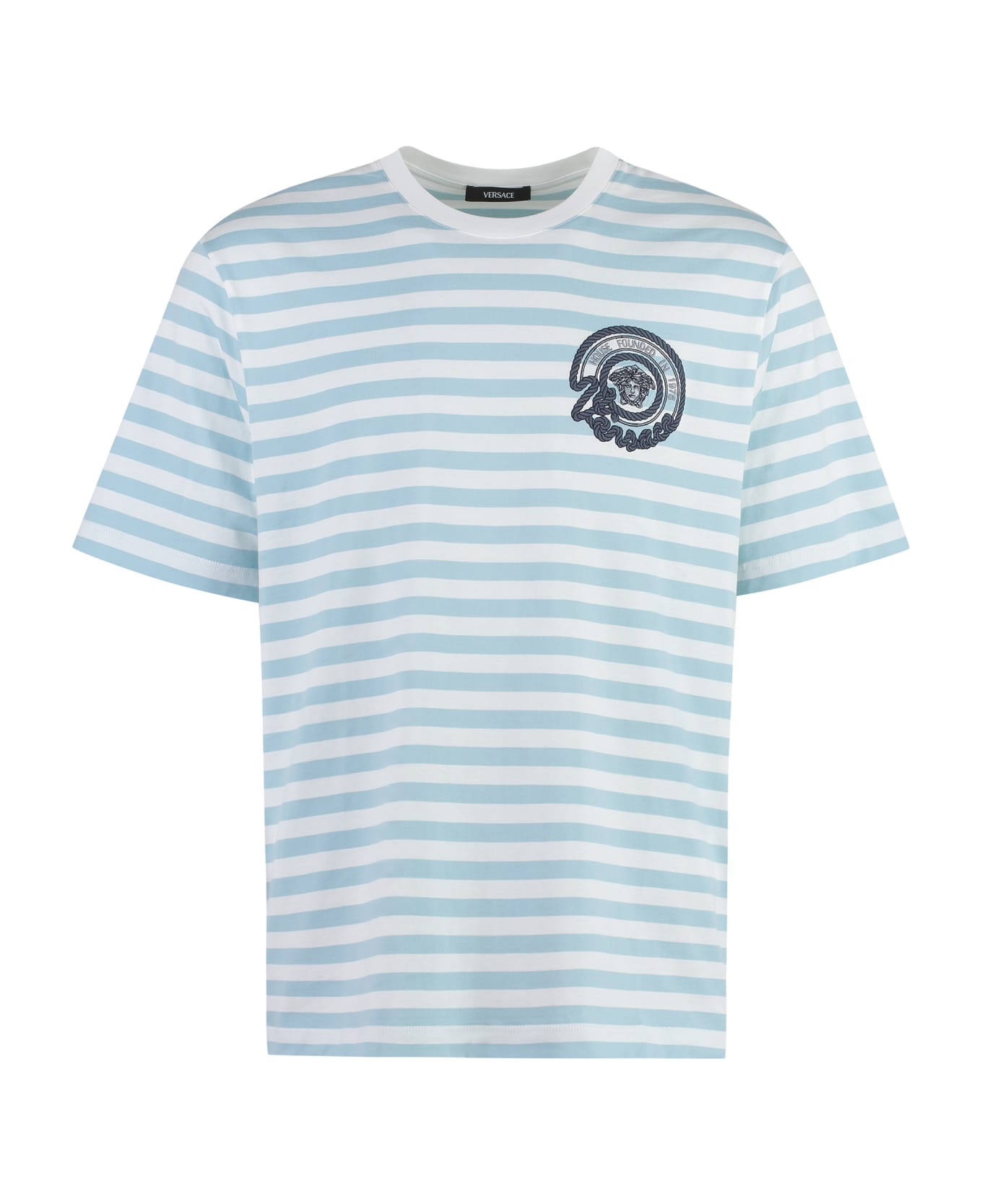 Versace Striped Cotton T-shirt - Light Blue シャツ