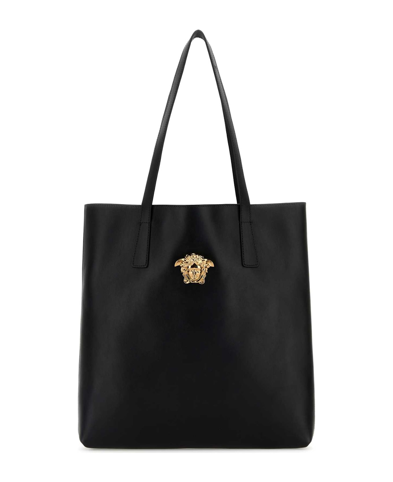 Versace Black Leather Shopping Bag - BLACKVERSACEGOLD