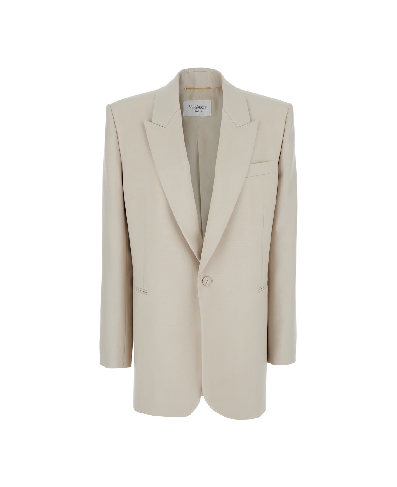 Saint Laurent White Single-breasted Jacket With Peak Revers In Wool Woman - White