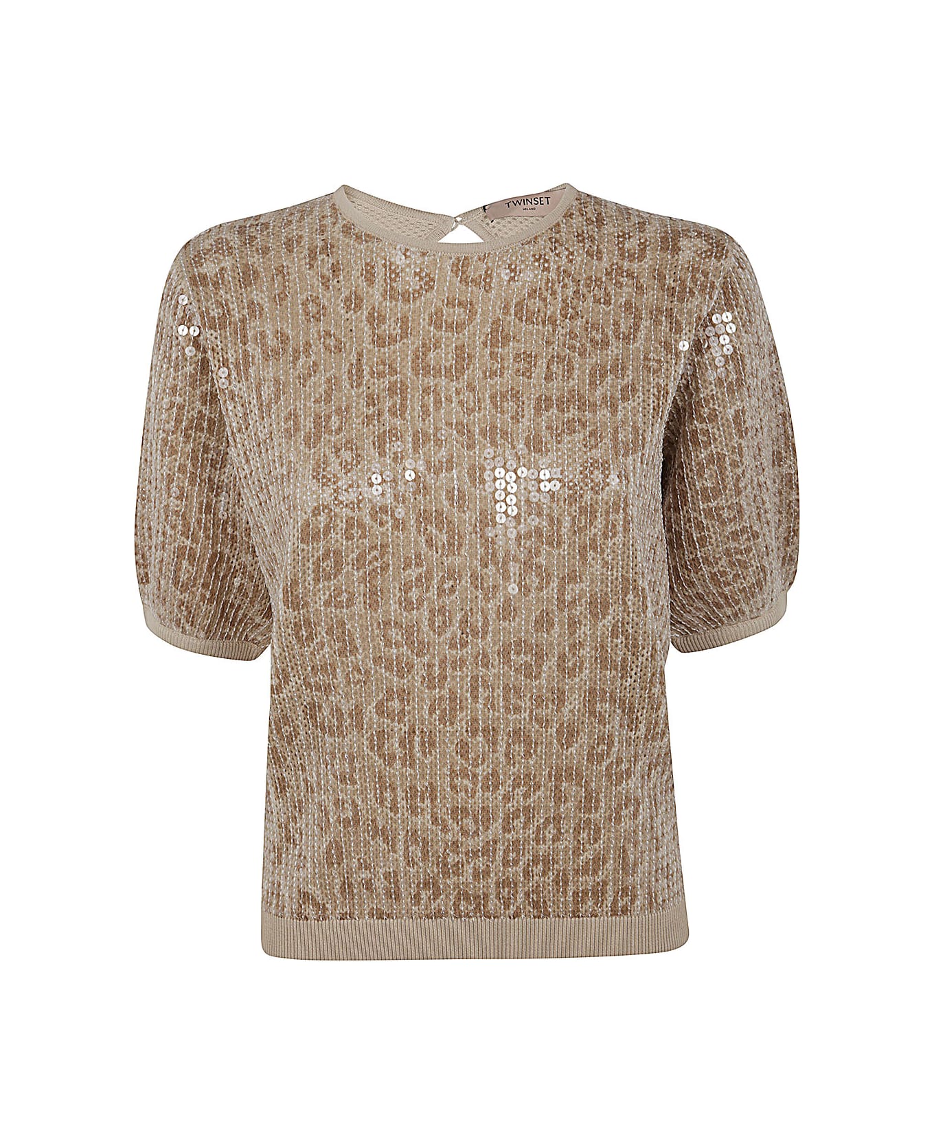 TwinSet Short Sleeve Sequined Pullover - Ginger Root ニットウェア