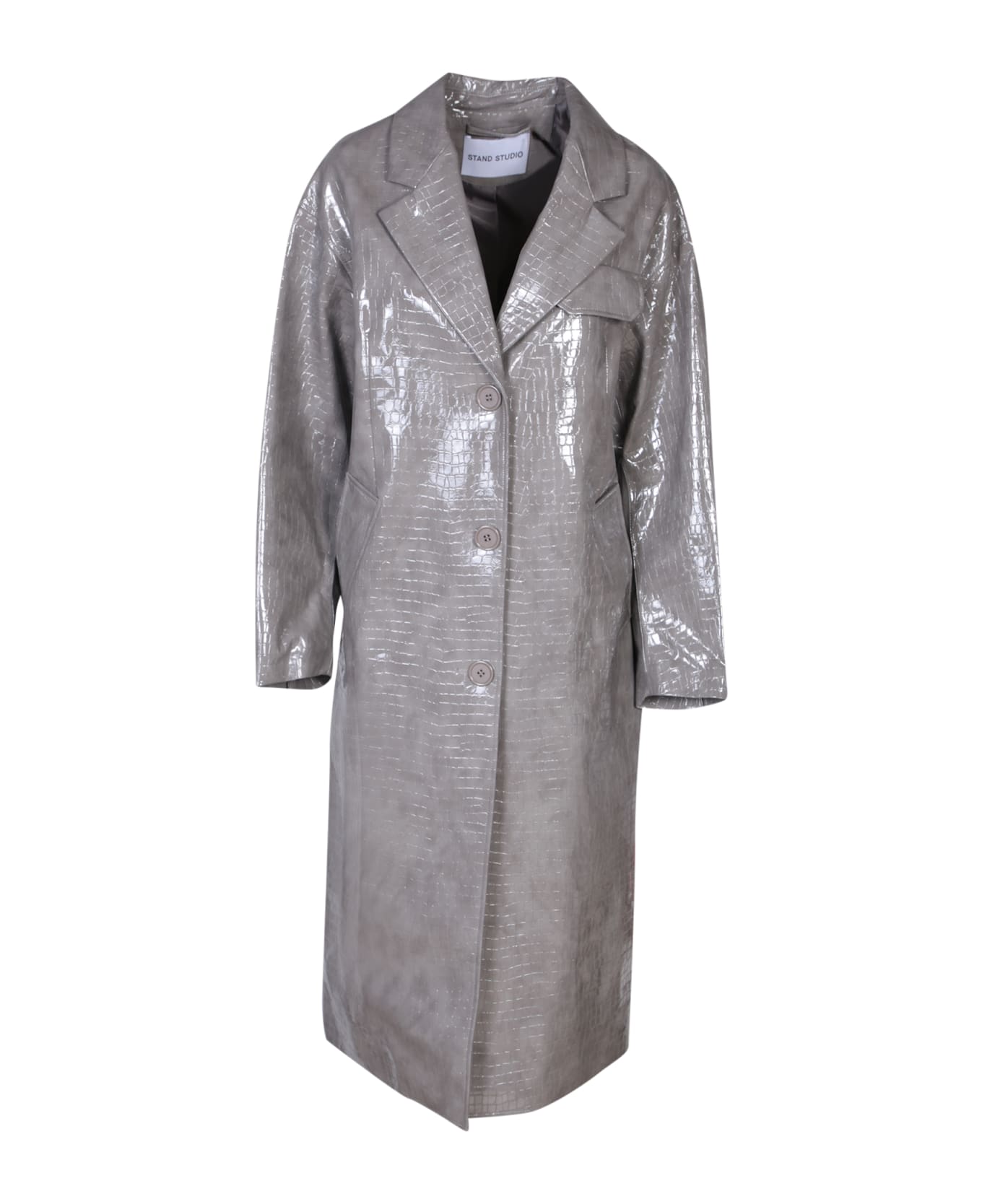 STAND STUDIO Haylo Croco Grey Faux Leather Trench - Grey