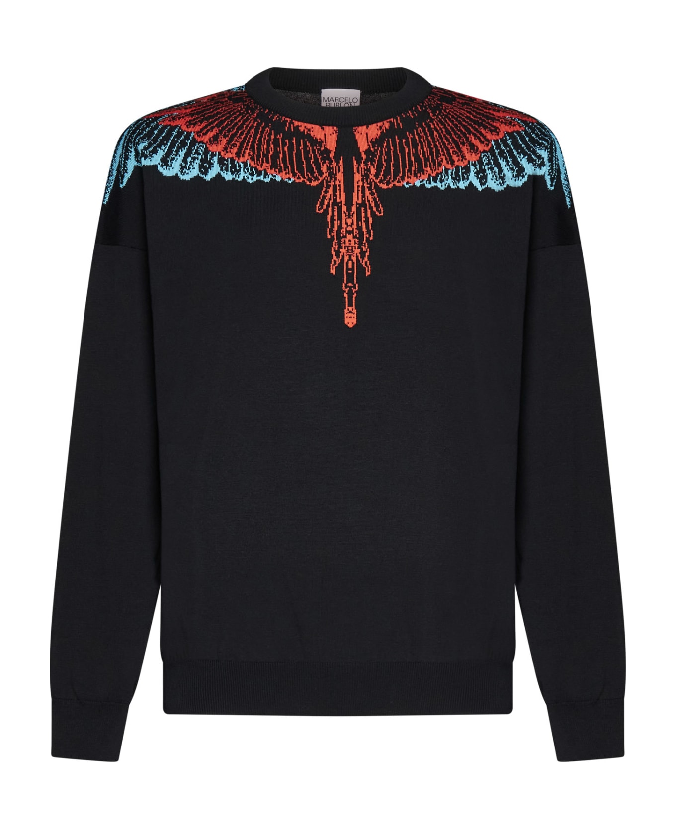 Marcelo Burlon Icon Wings Knit Boxy Crewneck Sweatshirt - Black Red