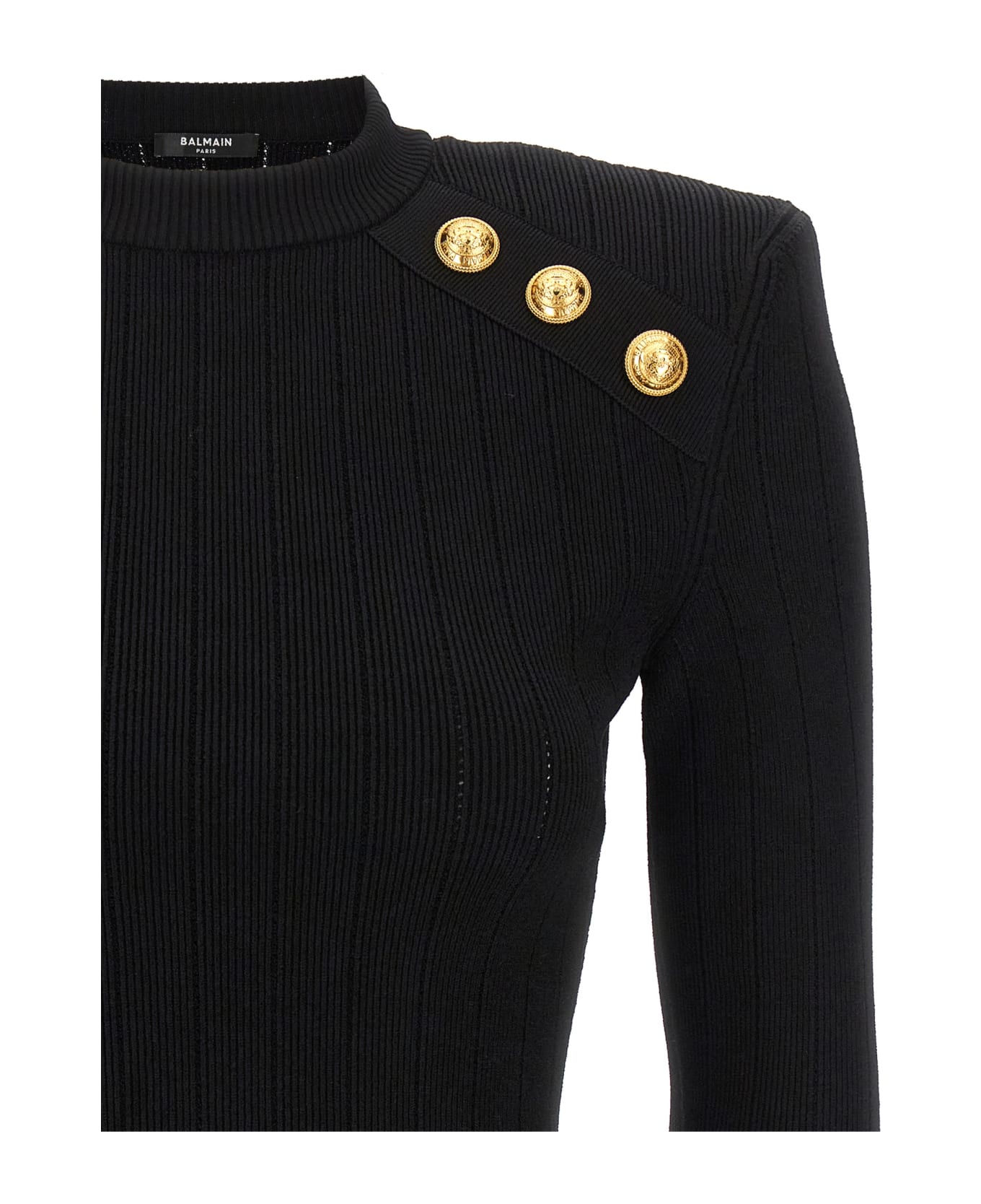 Balmain Crew-neck Sweater With Buttons - Black