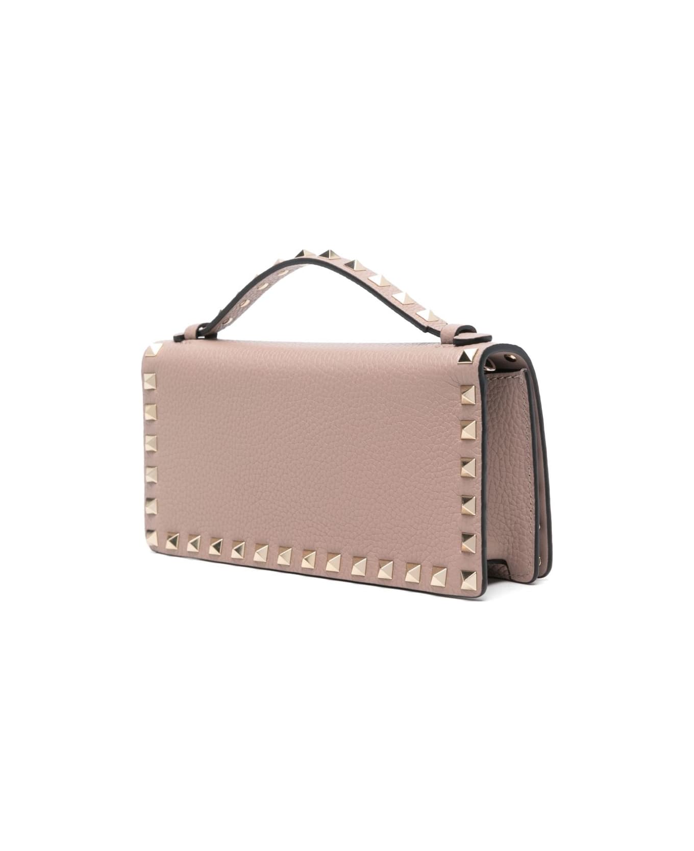 Valentino Garavani Rockstud Leather Wallet On Chain - Powder