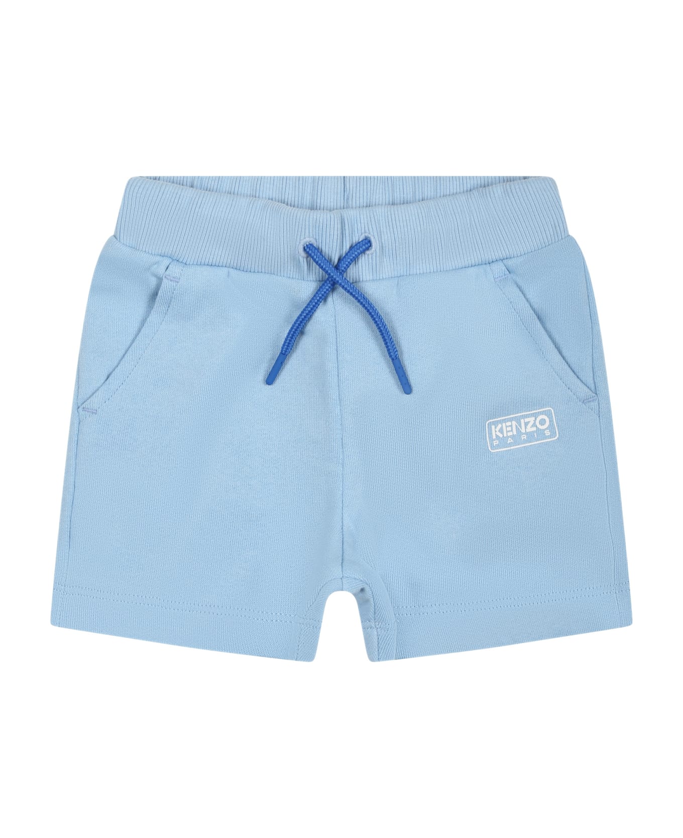 Kenzo Kids Light Blue Shorts For Baby Boy With Logo - Light Blue