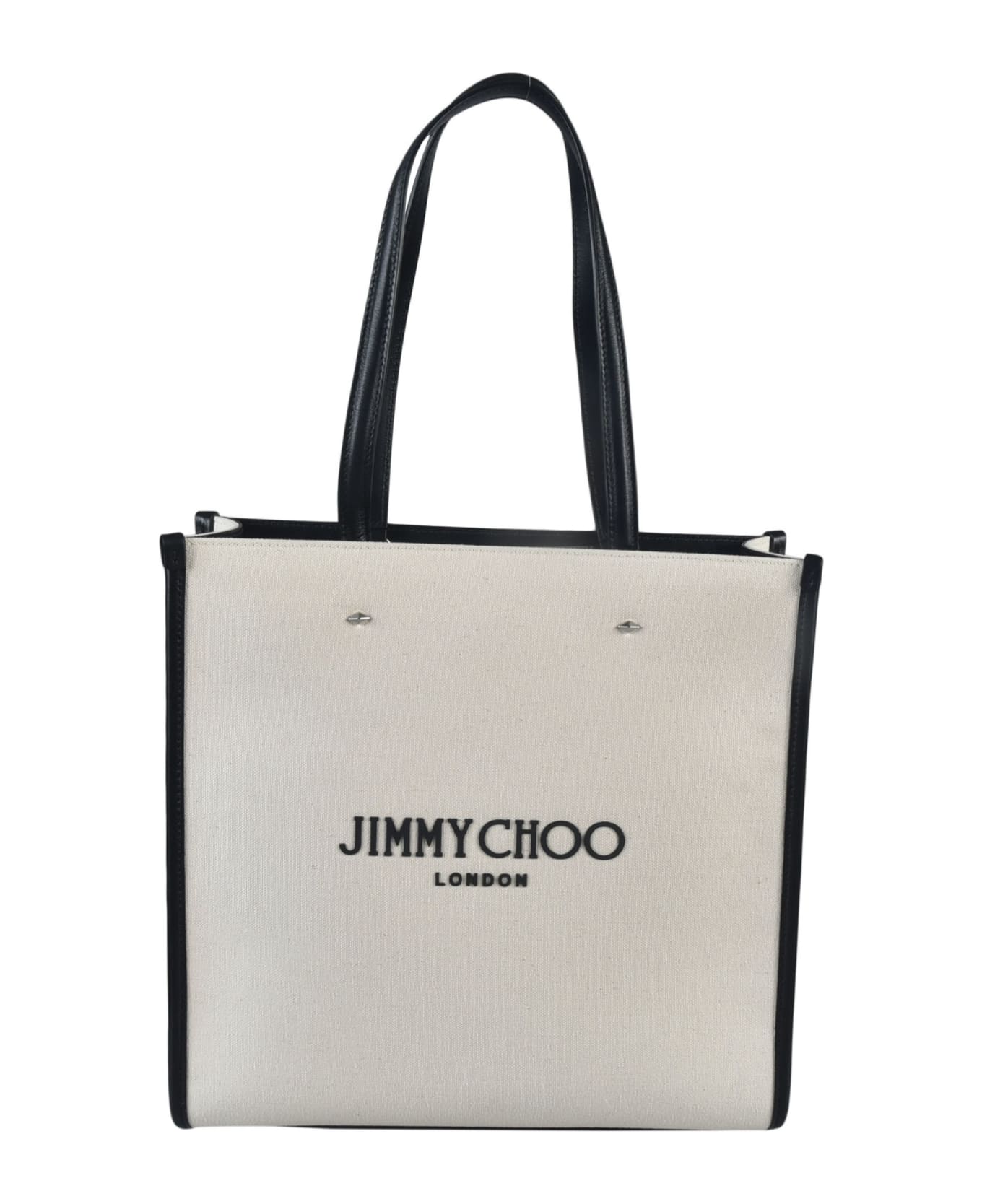 Jimmy Choo Logo Print Tote - Natural/Black/Silver
