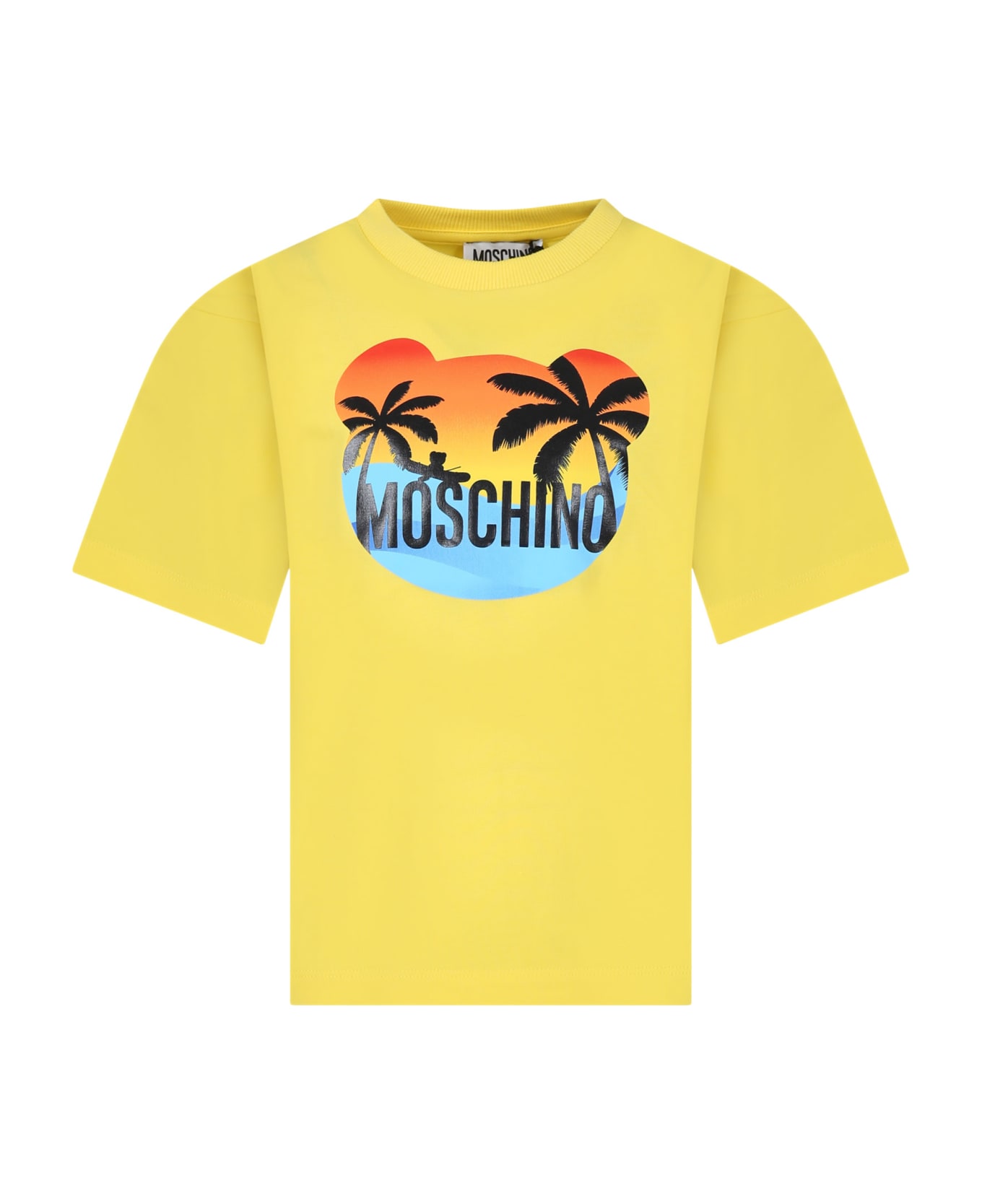 Moschino Yellow T-shirt For Kids With Multicolor Print And Logo - Yellow