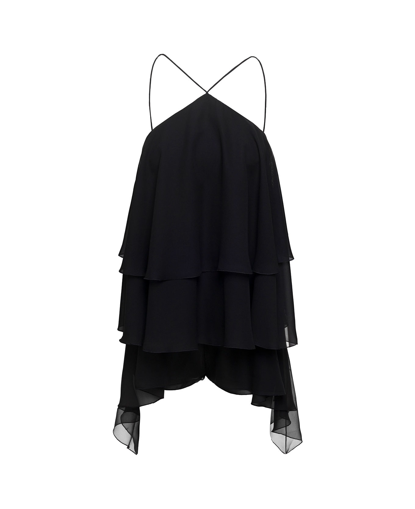 The Andamane Malena Georgette Playsuit With Ruffle Detailing In Black Silk Woman - Black ジャンプスーツ