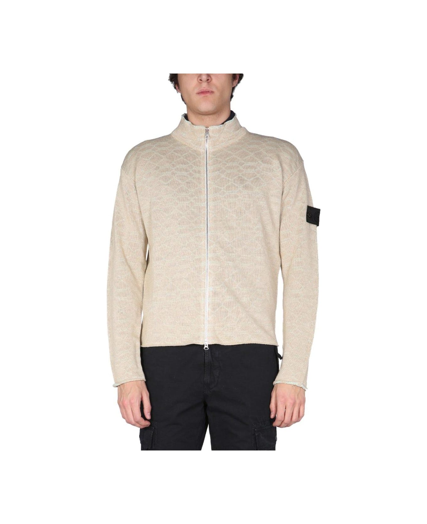 Stone Island Shadow Project Compass Patch Zipped Jacket - BEIGE