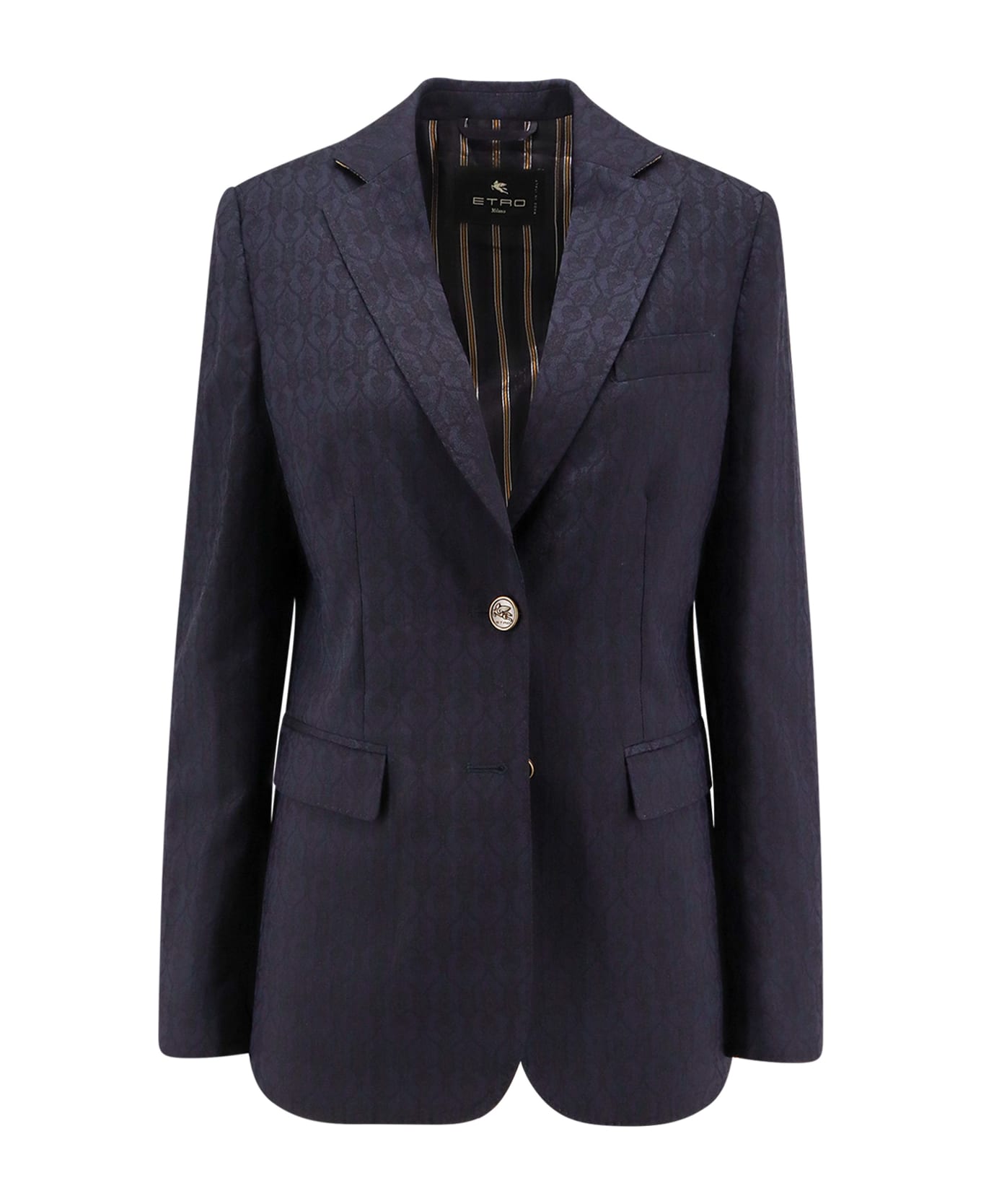 Etro Single-breasted Wool Blazer With Iconic Pattern - Blue