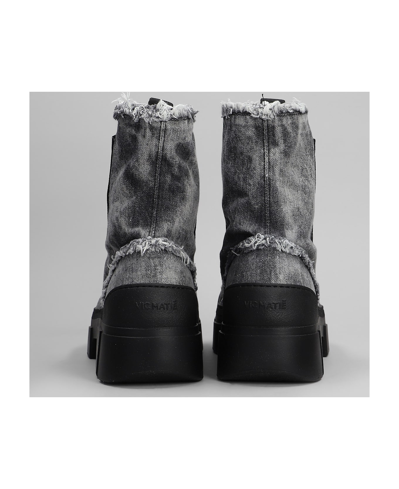Vic Matié Denim 155 Combat Boots In Black Denim - black