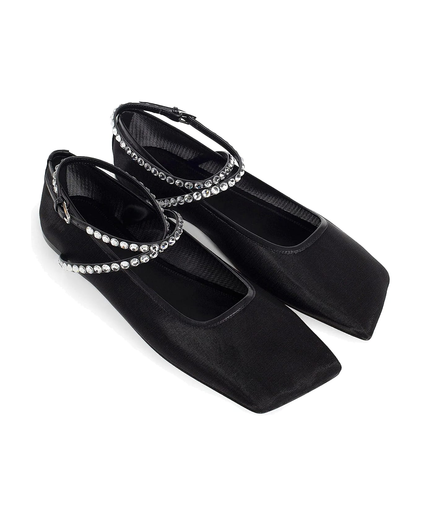 Amina Muaddi Mesh Crystal Ballerina Flats - Black