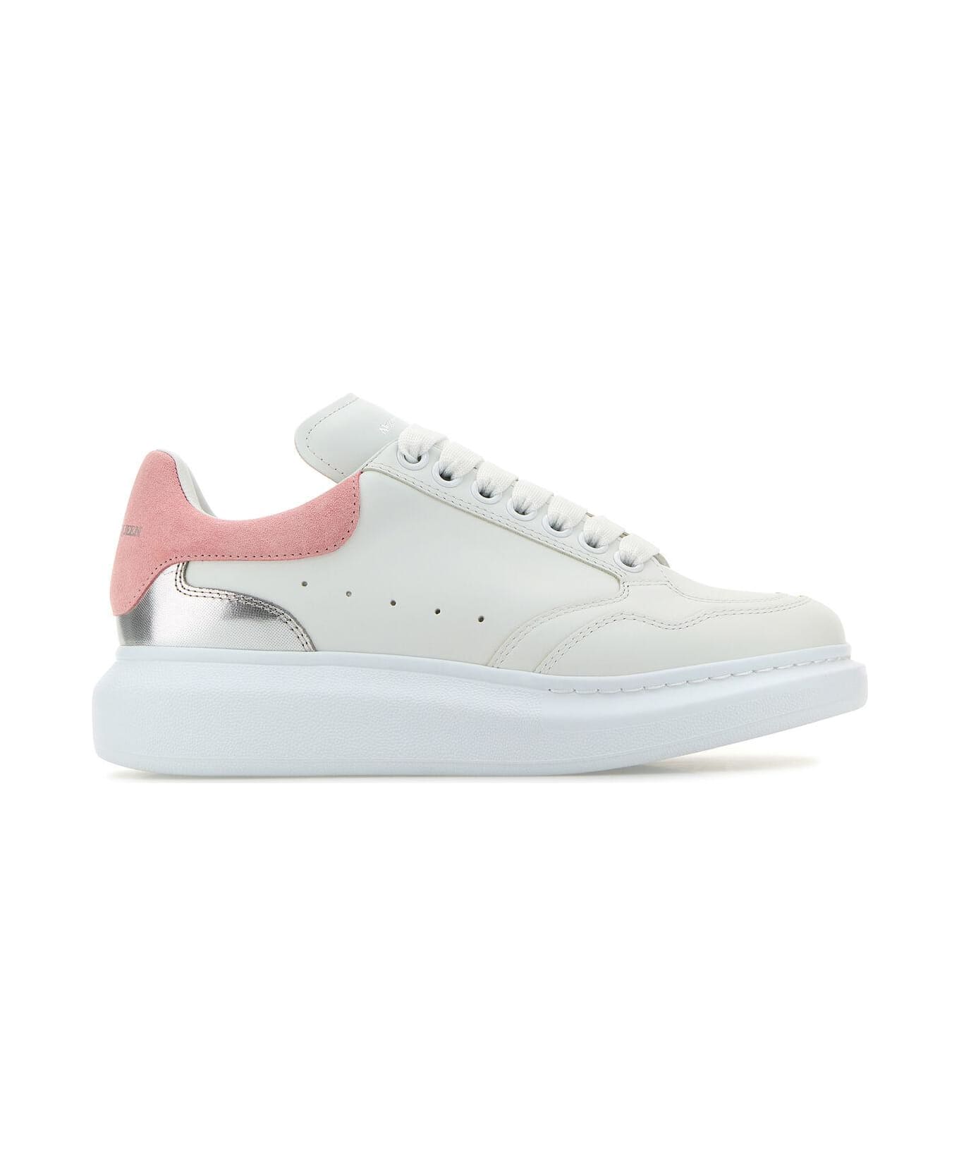 Alexander McQueen White Leather Sneakers With Pink Suede Heel - WHICHEBLPINKSIL