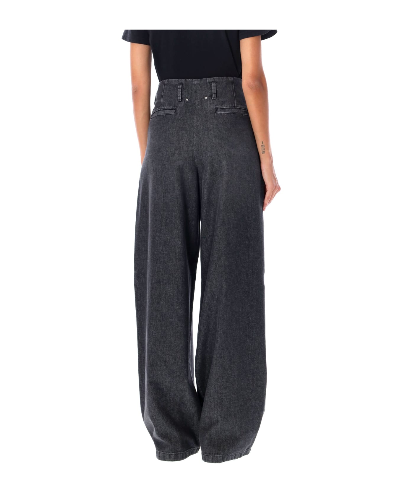 Golden Goose Wide Leg Pleated Jeans - BLACK