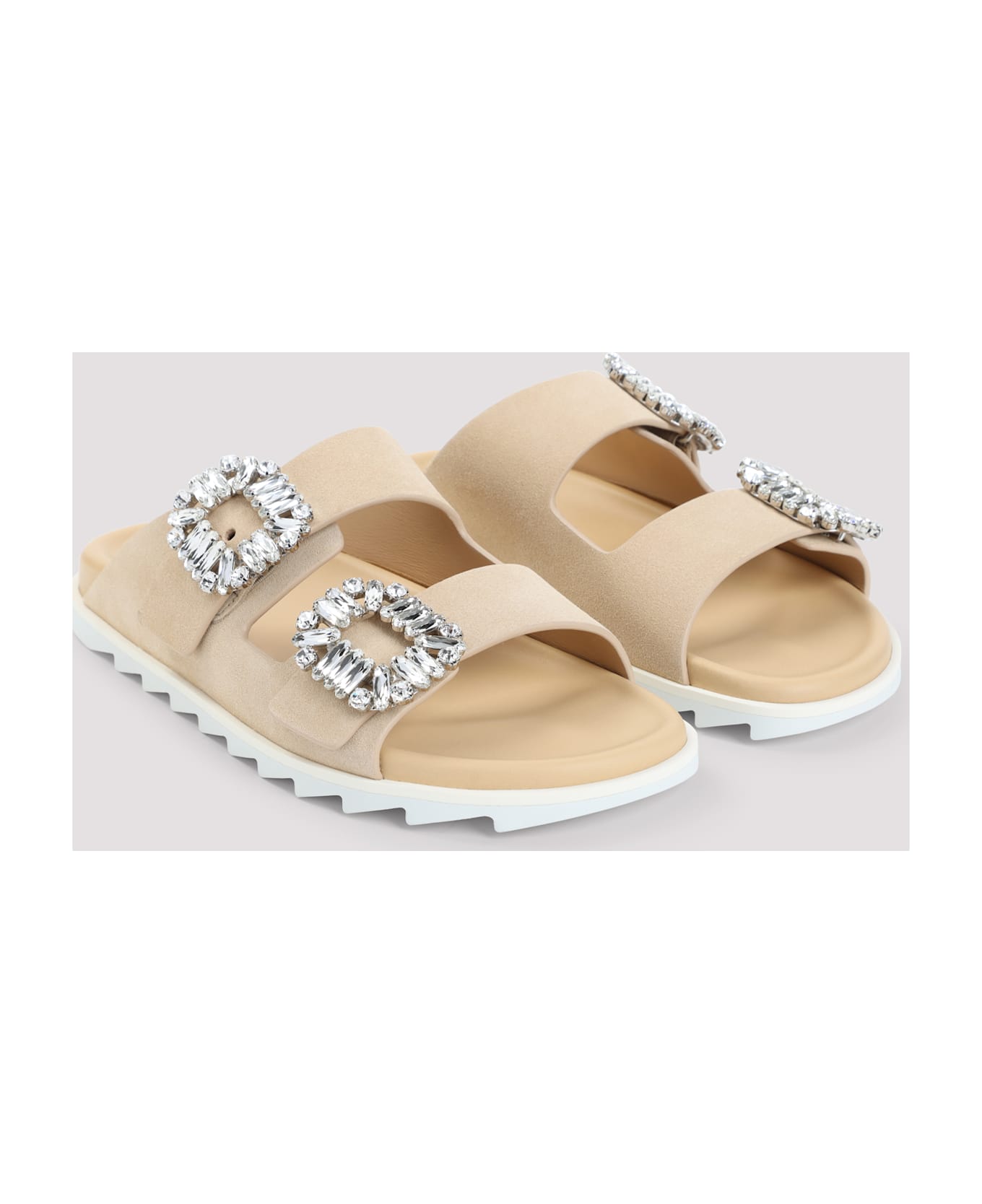 Roger Vivier Slidy Strass Buckle Sandals - Carne