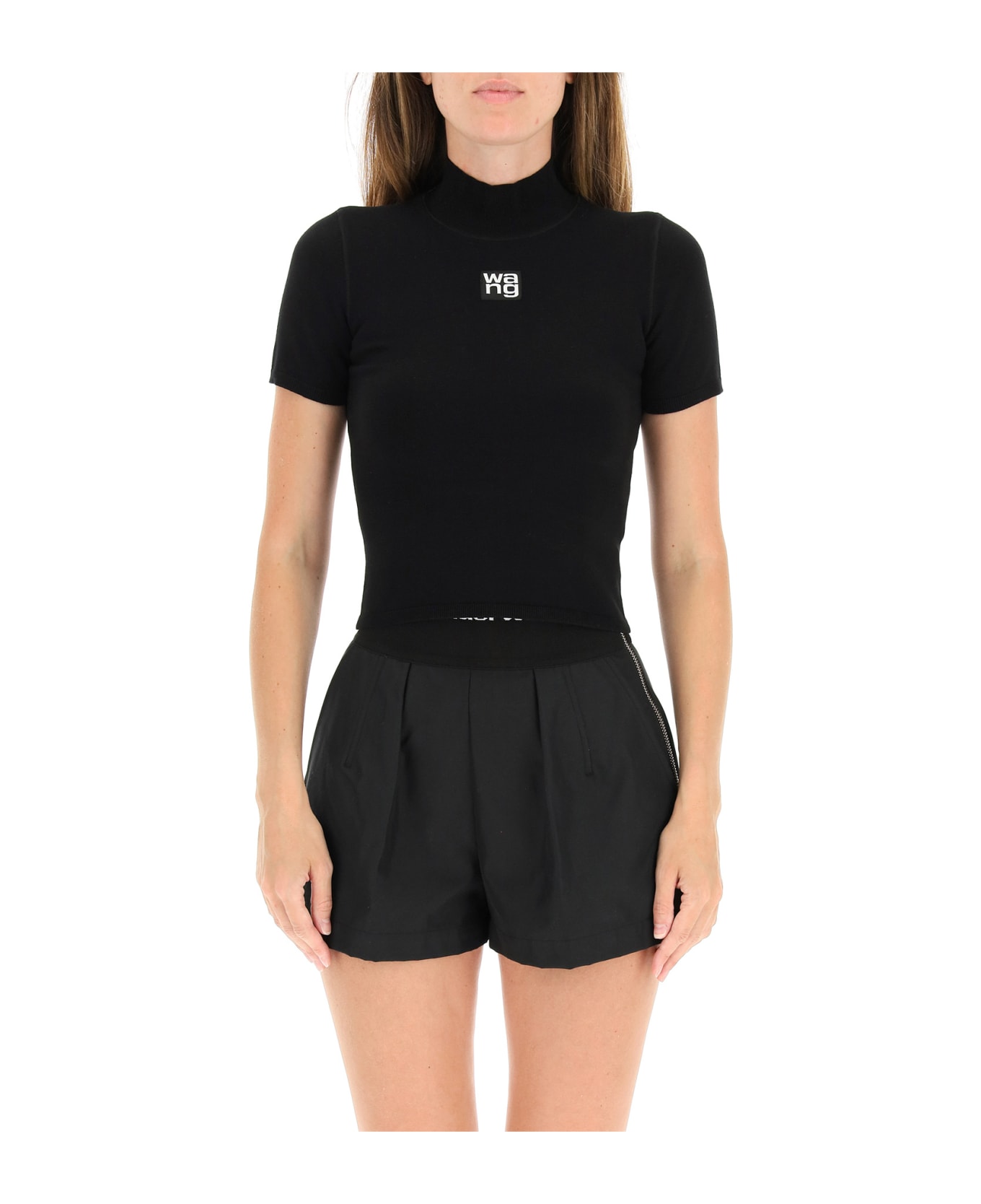 T by Alexander Wang Cropped Top With Logo - BLACK