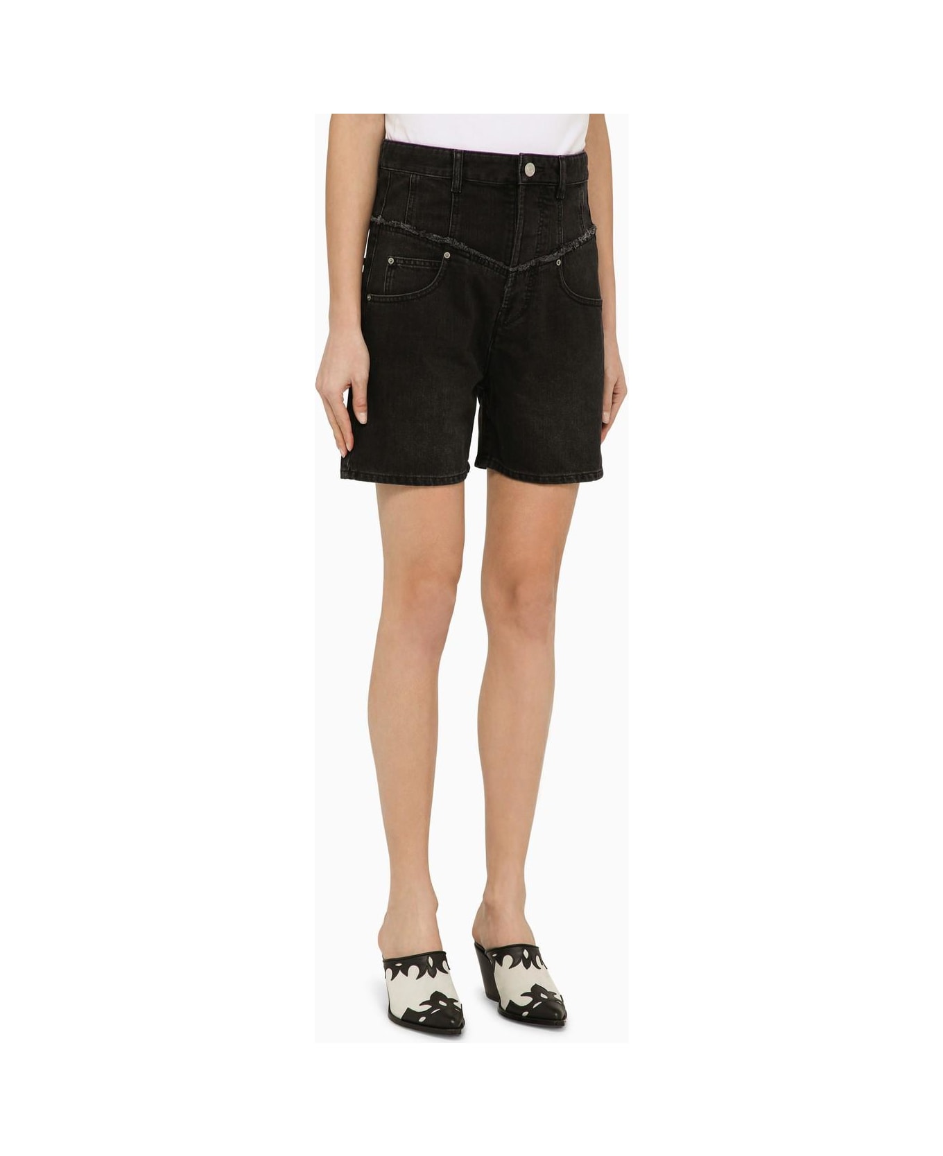 Isabel Marant Black Cotton Denim Shorts - BLACK