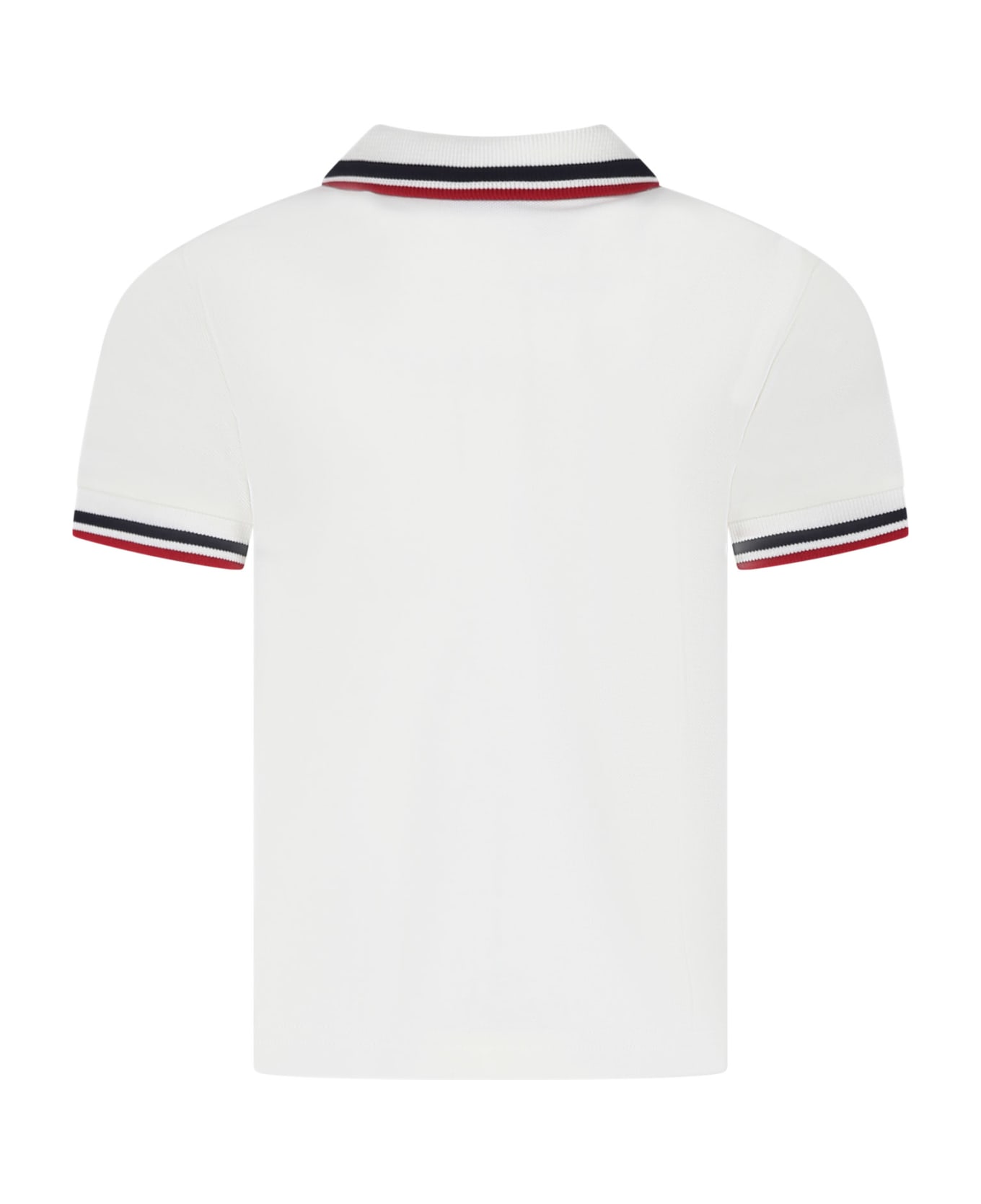 Moncler White Polo Shirt For Boy With Logo - White