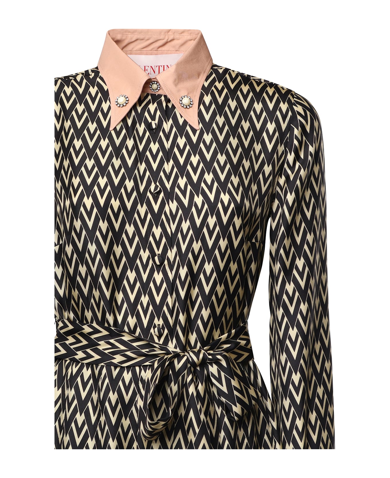 Valentino 
toute La V
 Twill Midi Dress - Black, Cream