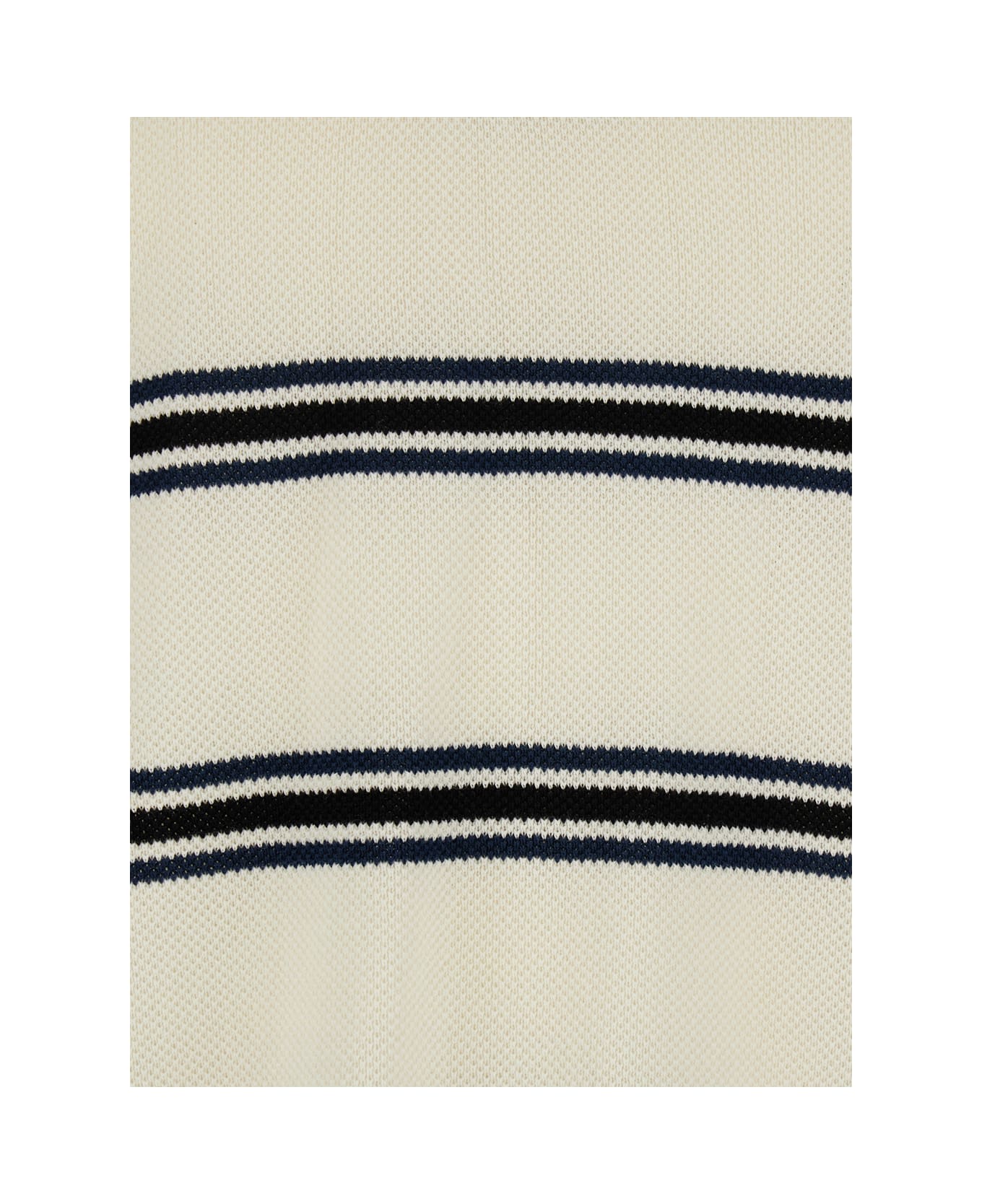 Dunst White Polo Shirt With All-over Striped Motif And Ribbed Edges In Cotton Piquet Man - White