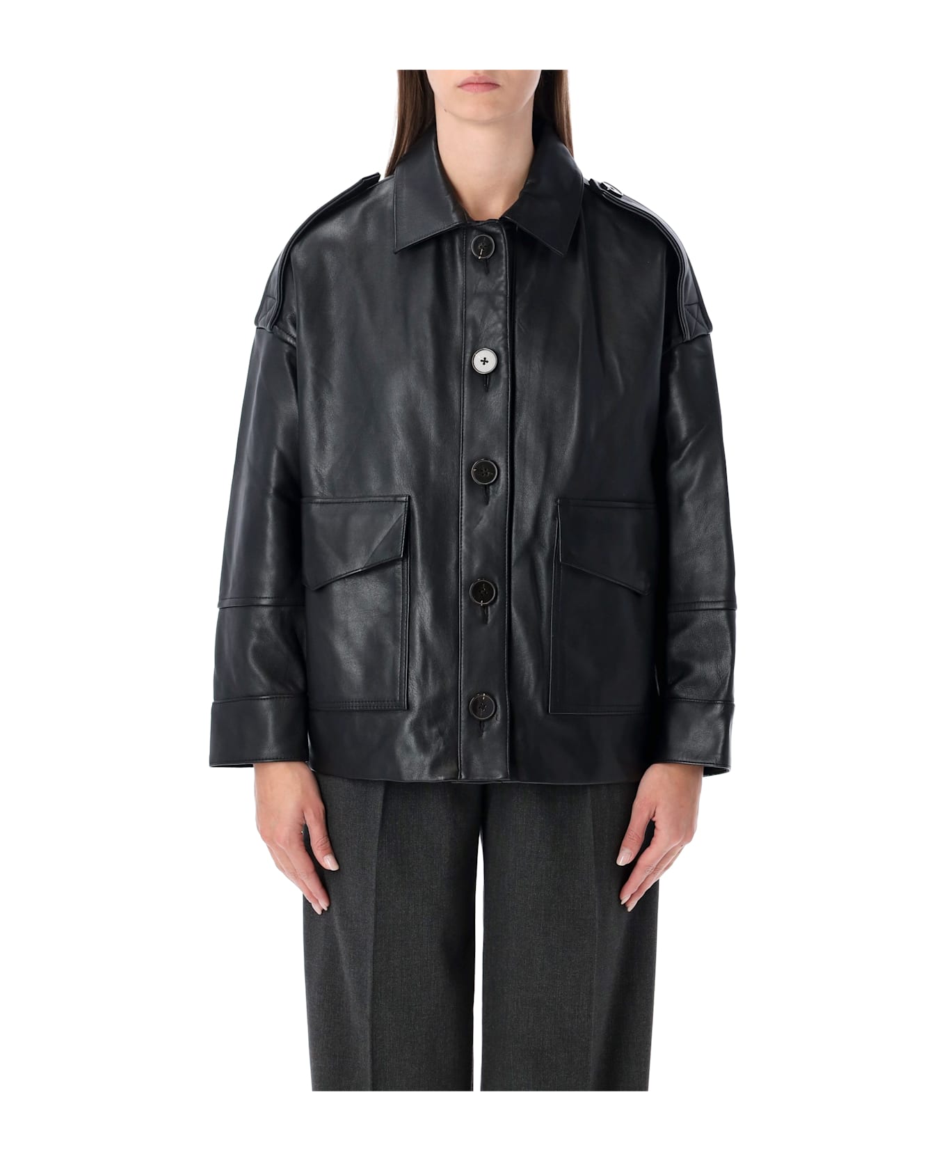 Sessùn Harriboyd Short Lamb Leather Jacket - BLACK