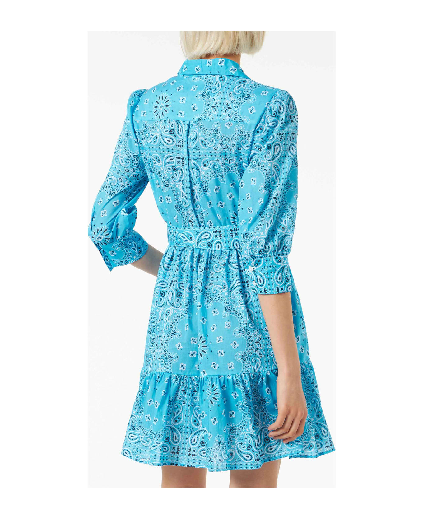 MC2 Saint Barth Bandanna Print Cotton Short Dress Daisy With Embroideries - SKY