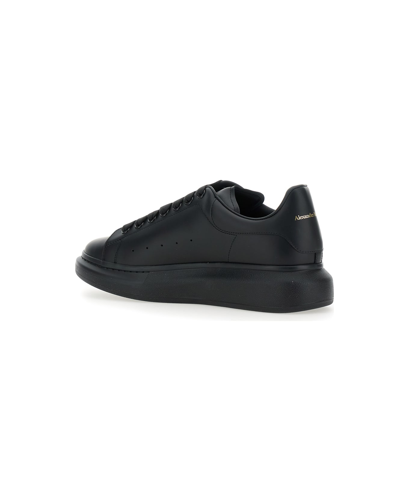Alexander McQueen Black Oversize Sneakers With Logo Lettering On The Heel In Leather Man - Black