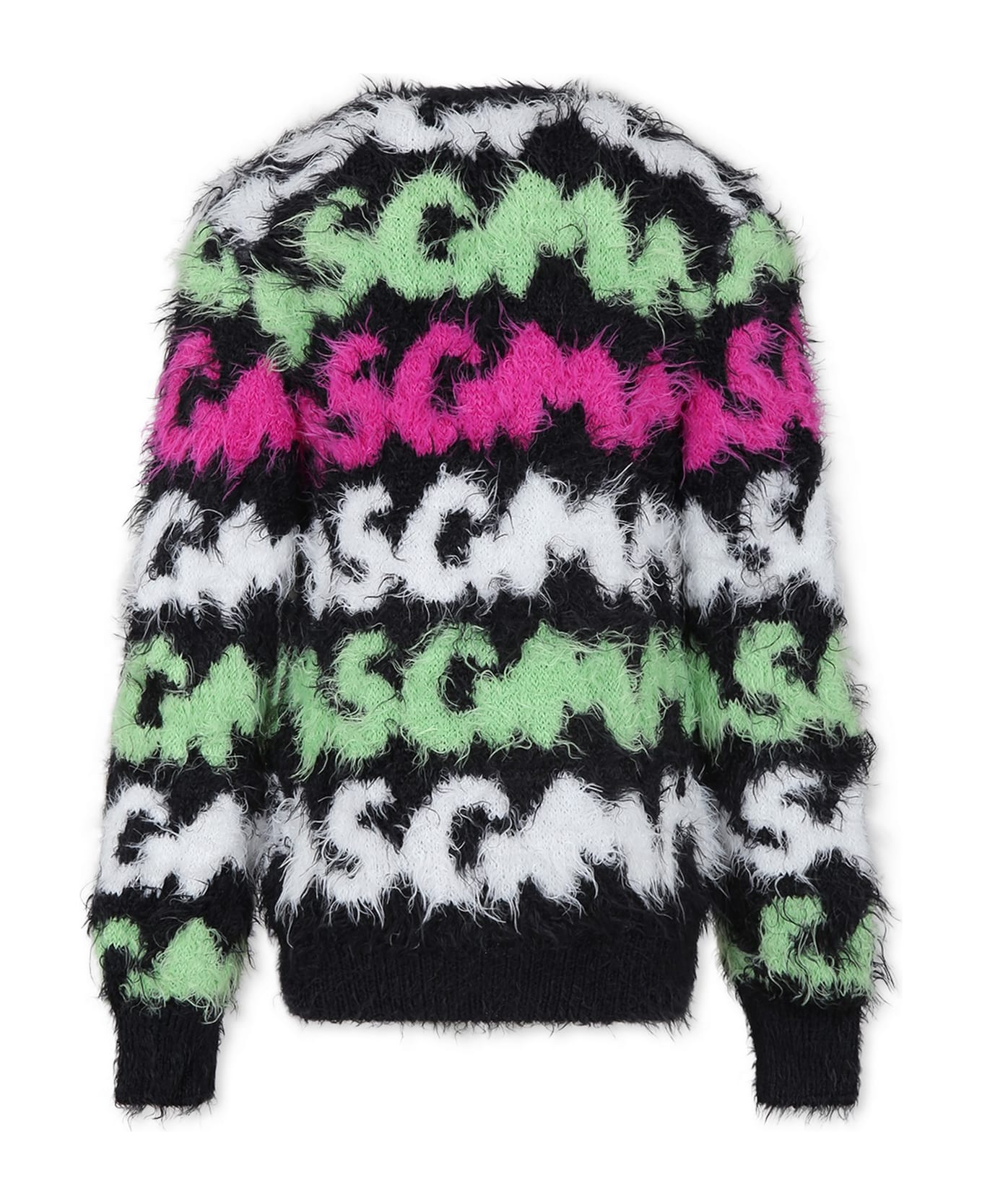 MSGM Black Cardigan For Girl With Logo - Multicolor