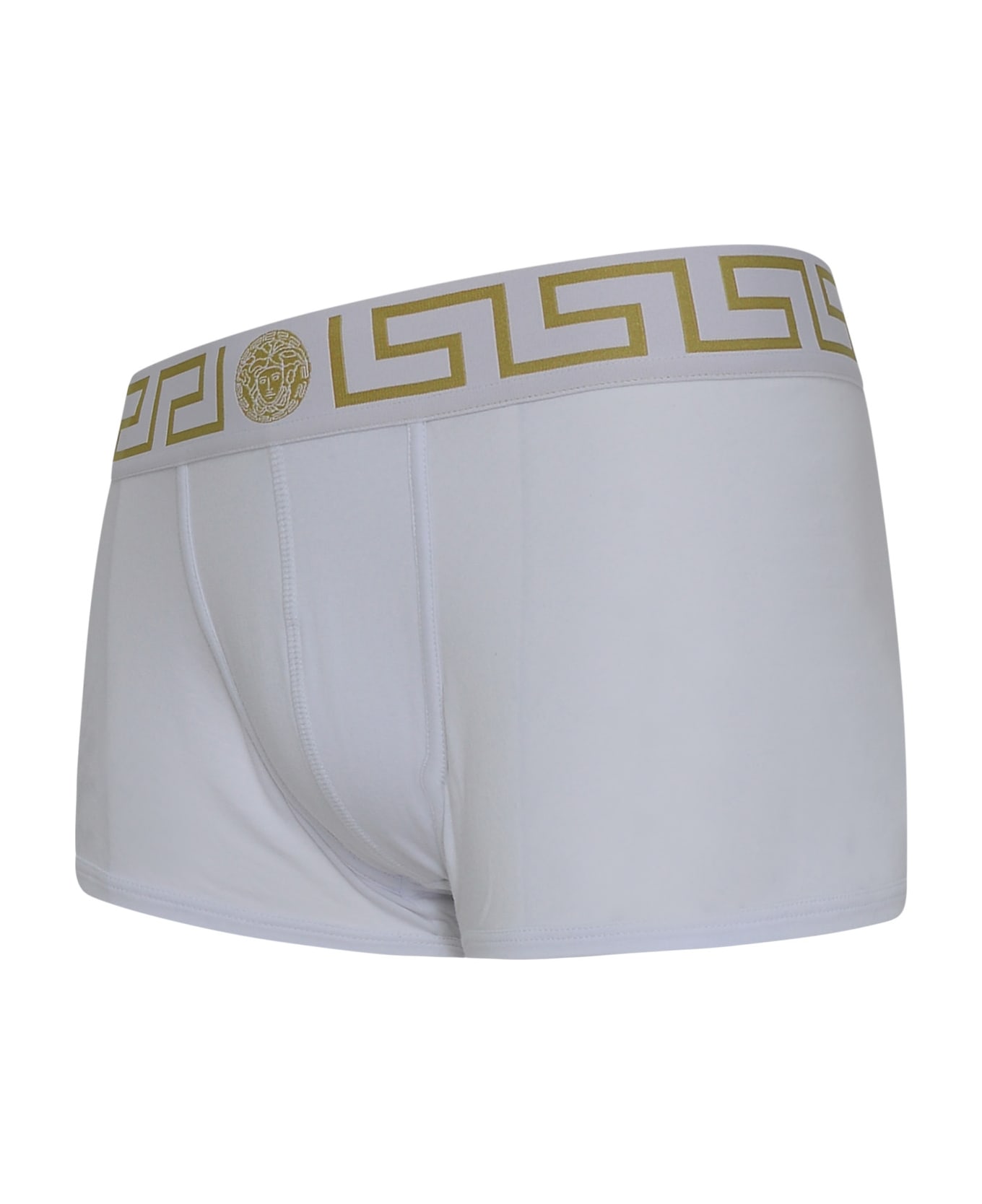 Versace White Cotton Boxer Shorts - BIANCO GRECA ORO
