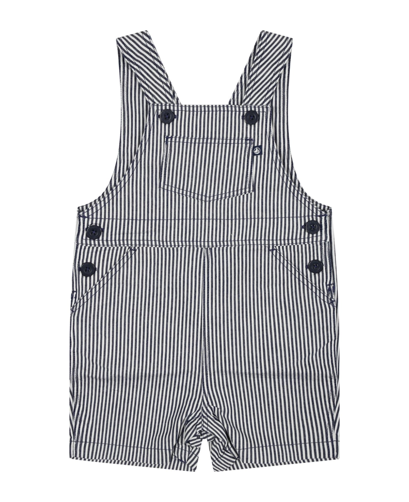 Petit Bateau Blue Dungarees For Baby Boy With Stripes - Blue