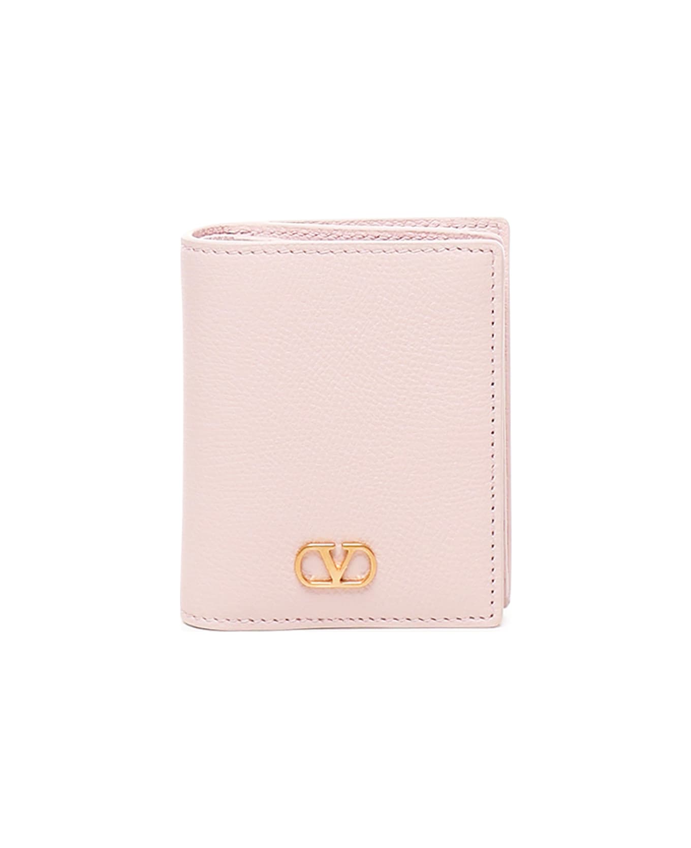 Valentino Garavani Leather Wallet With Logo - ROSE QUARTZ