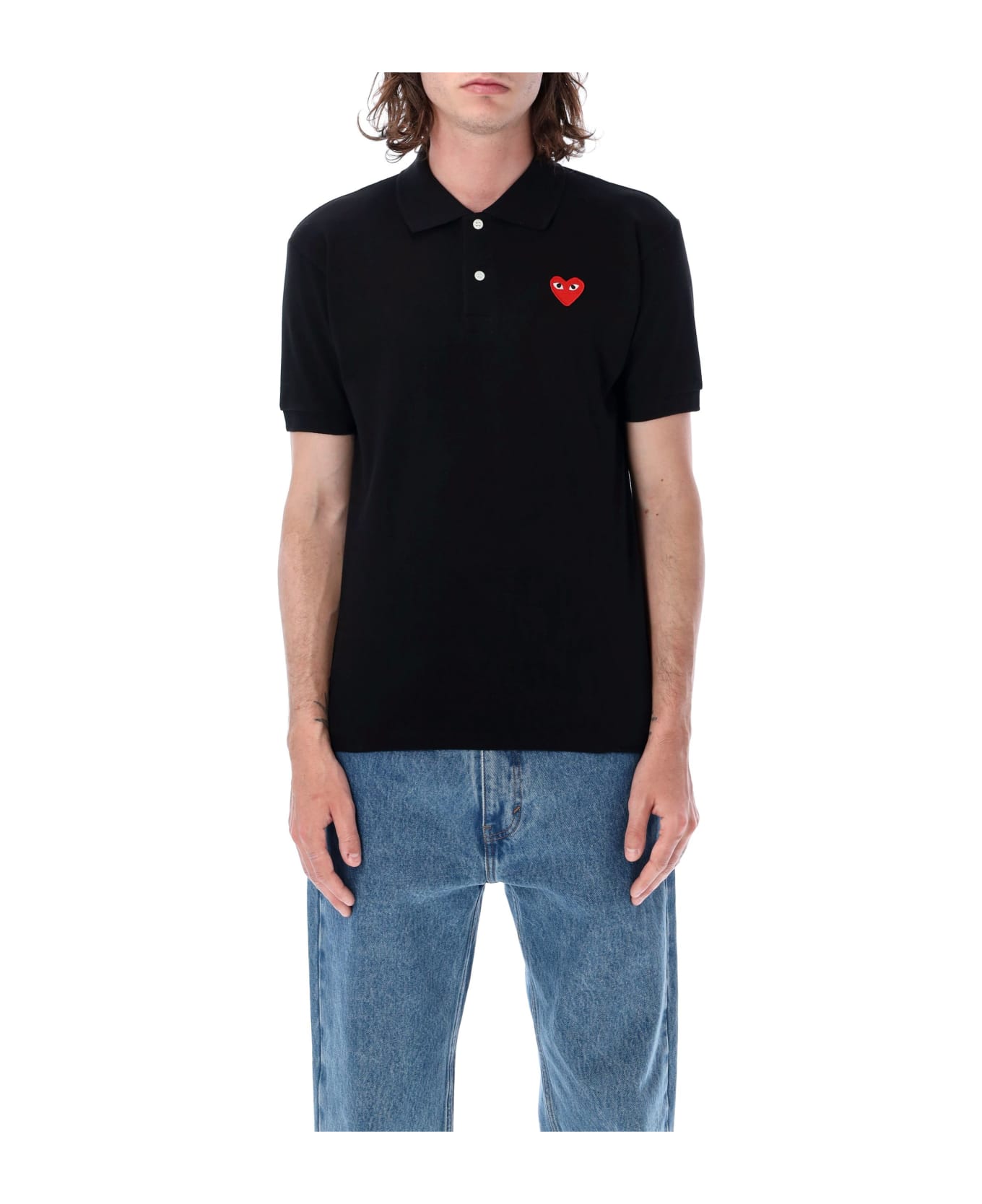 Comme des Garçons Play Classic Polo Shirt With Red Heart Patch - BLACK